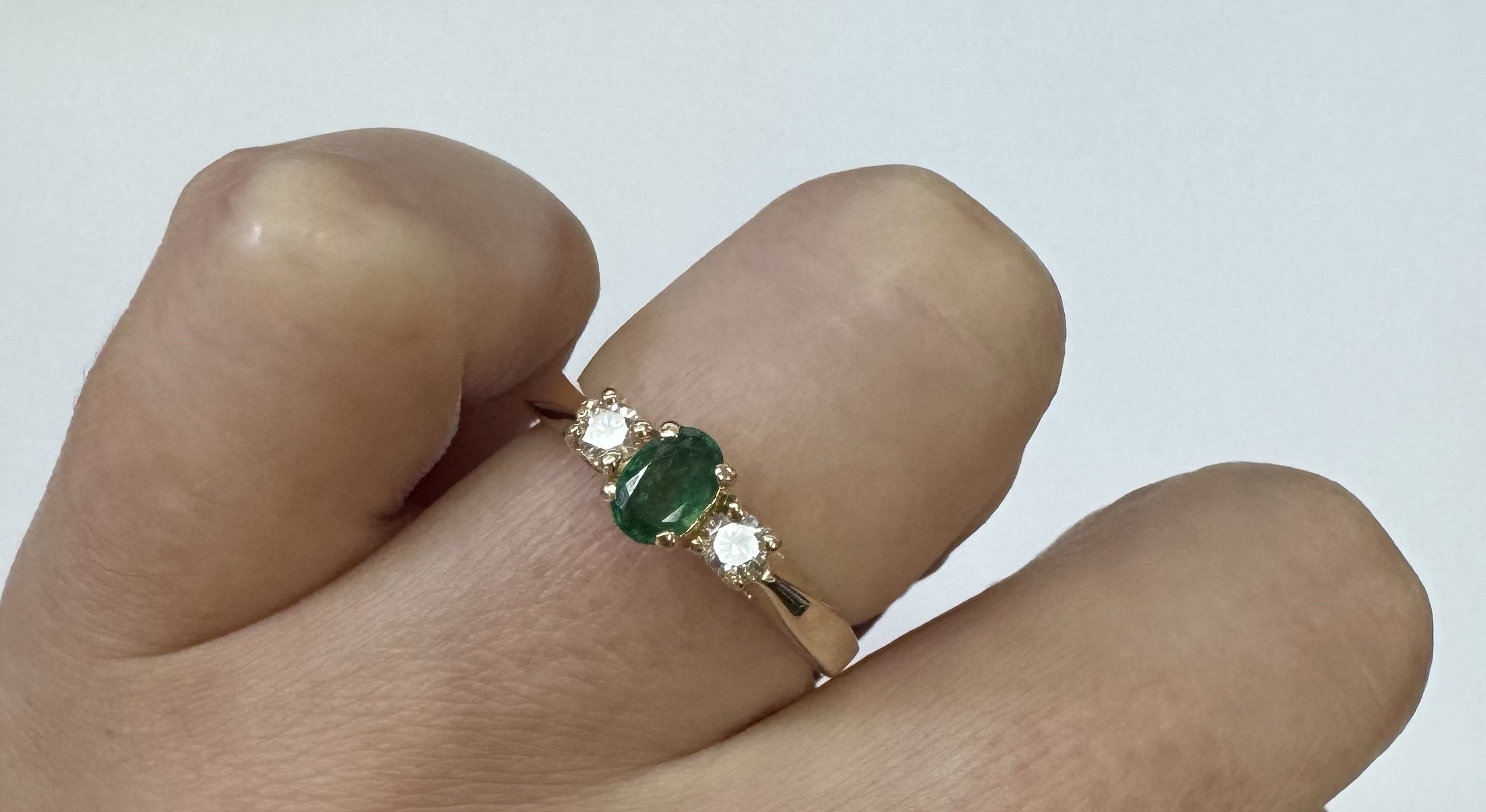14k Yellow Gold 6 X 4 MM Emerald & Diamond Ring - Image 18