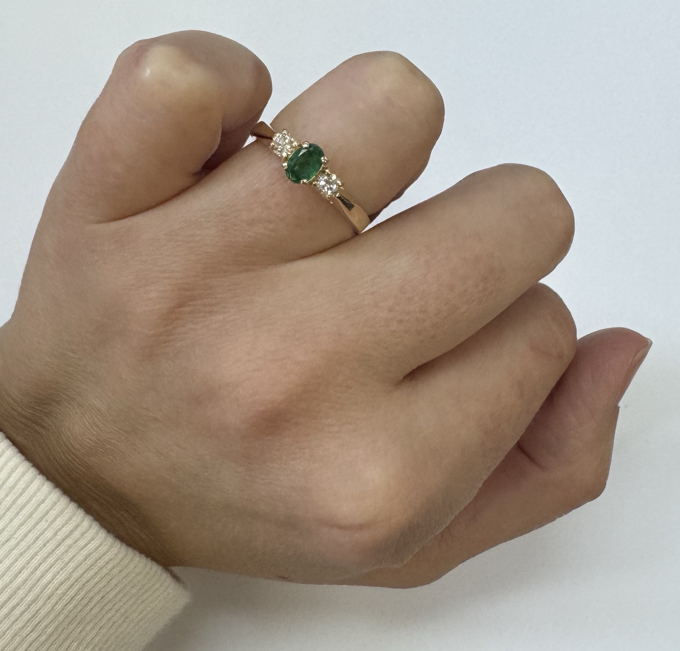 14k Yellow Gold 6 X 4 MM Emerald & Diamond Ring - Image 15