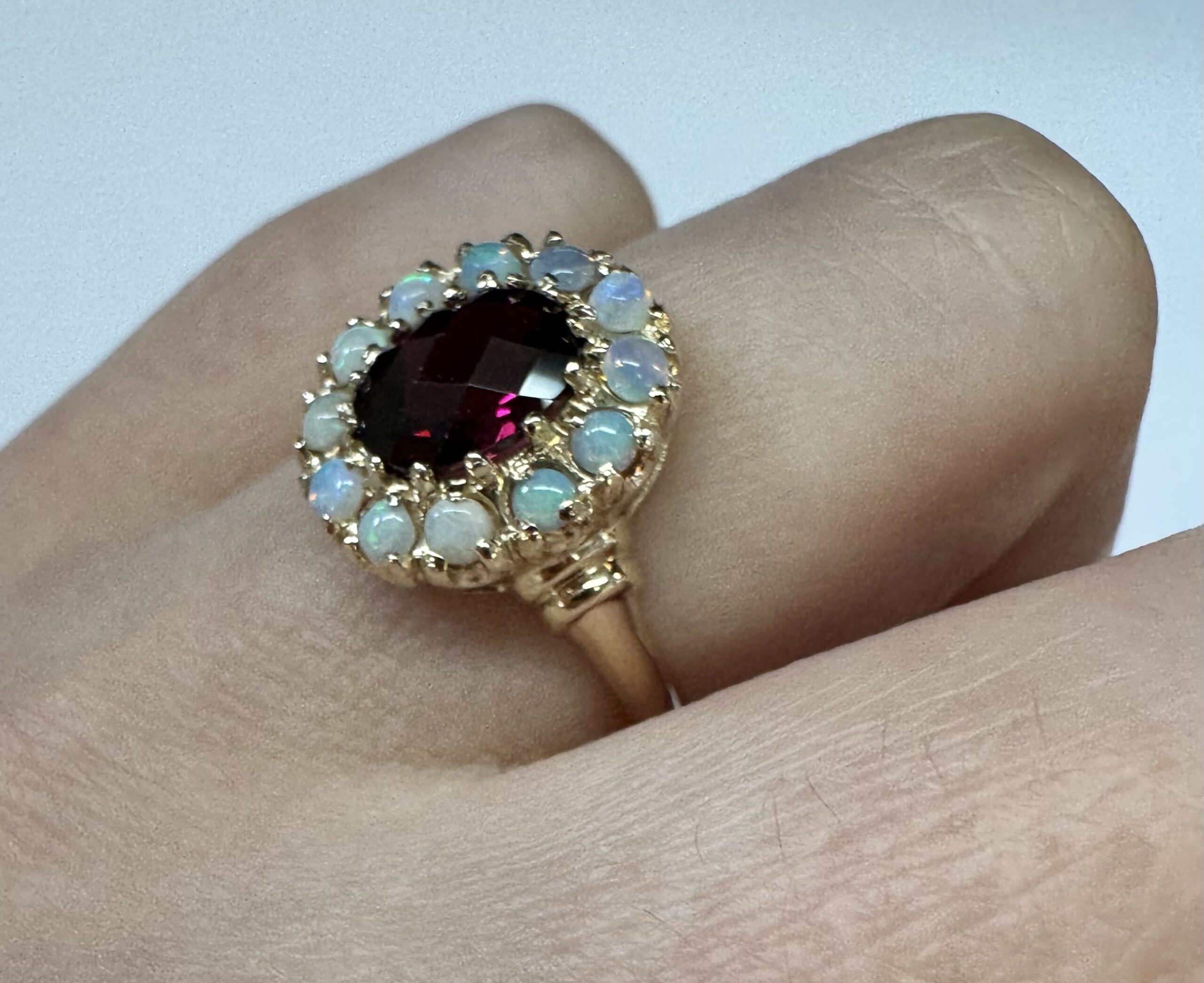 Antique 14k Yellow Gold Genuine Garnet & Diamond Cluster Ring - Image 11
