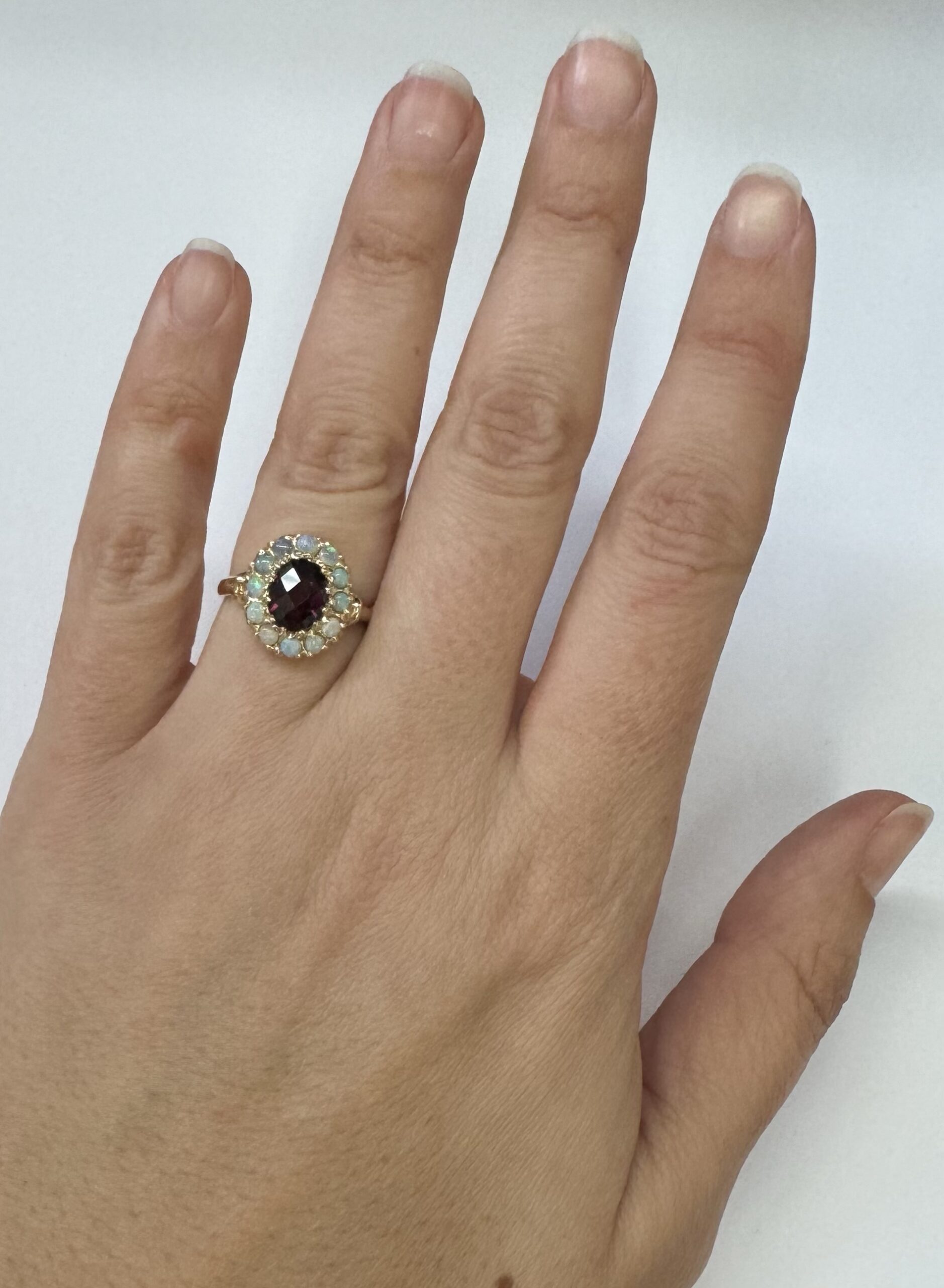 Antique 14k Yellow Gold Genuine Garnet & Diamond Cluster Ring - Image 12