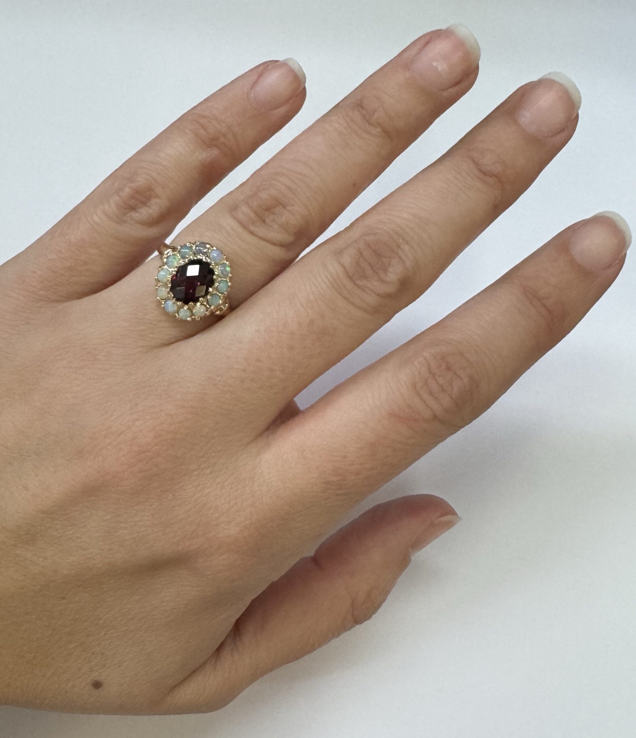 Antique 14k Yellow Gold Genuine Garnet & Diamond Cluster Ring - Image 13