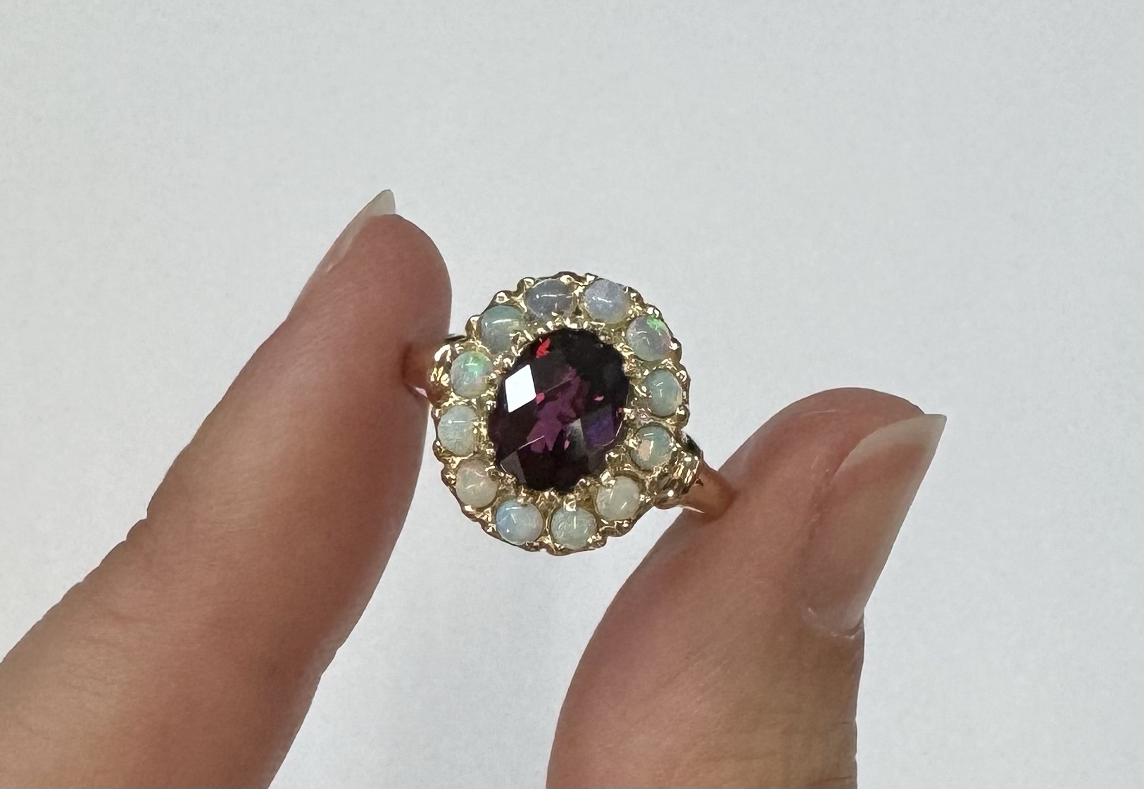 Antique 14k Yellow Gold Genuine Garnet & Diamond Cluster Ring - Image 15