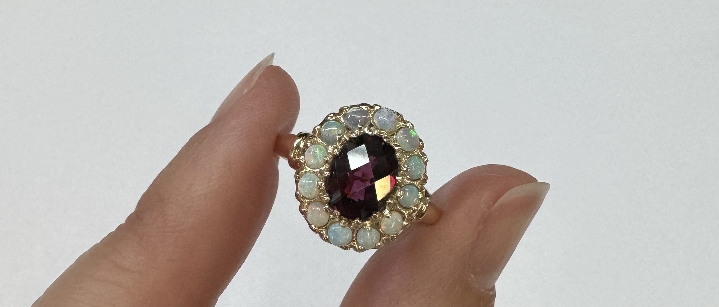 Antique 14k Yellow Gold Genuine Garnet & Diamond Cluster Ring - Image 16