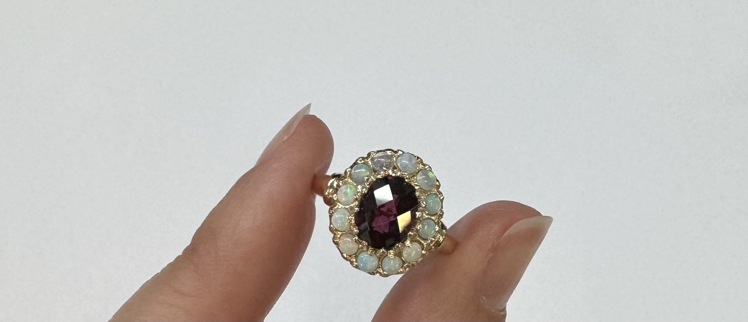 Antique 14k Yellow Gold Genuine Garnet & Diamond Cluster Ring - Image 17