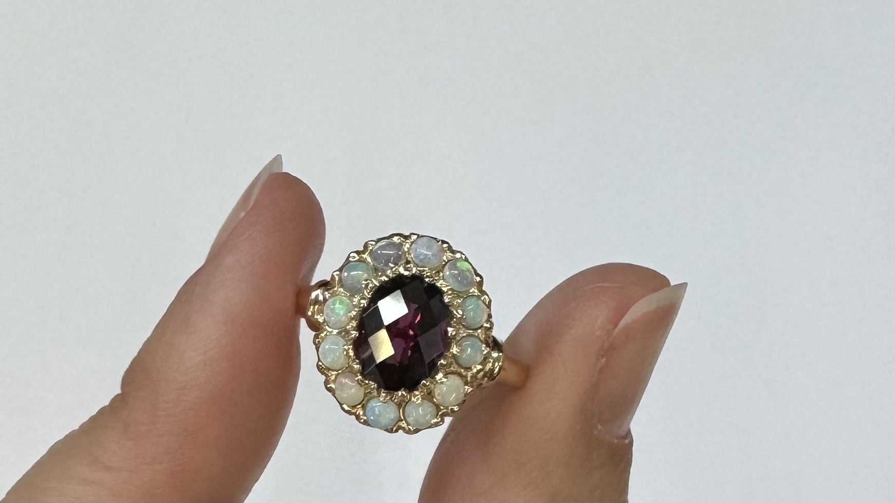 Antique 14k Yellow Gold Genuine Garnet & Diamond Cluster Ring - Image 21