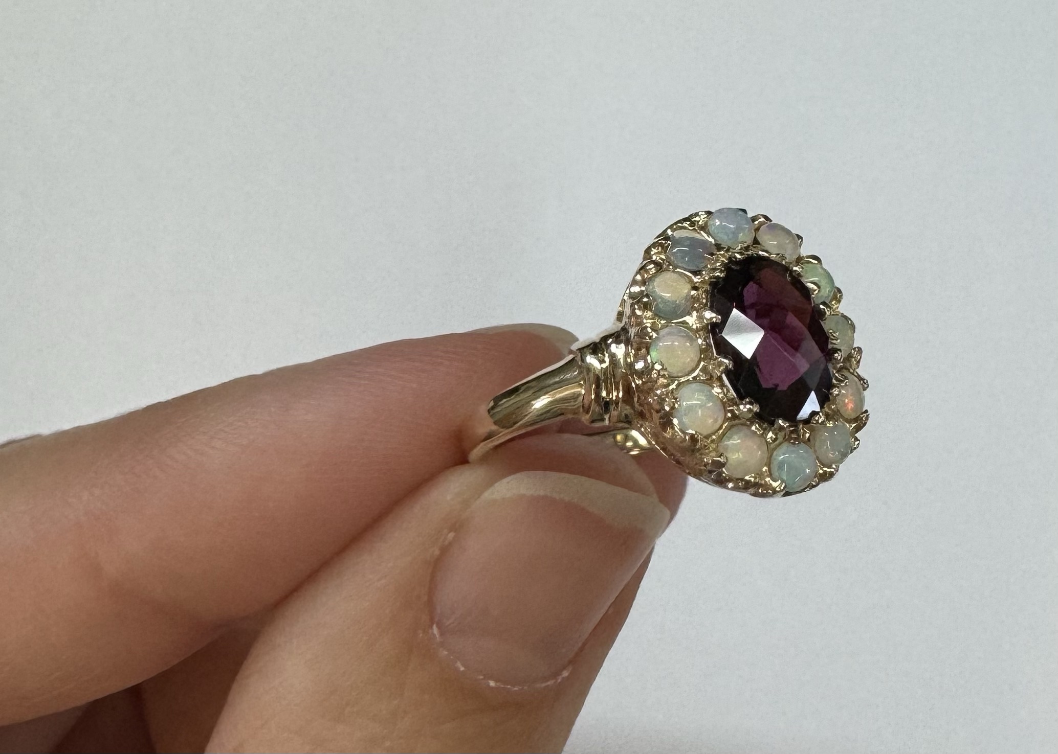 Antique 14k Yellow Gold Genuine Garnet & Diamond Cluster Ring - Image 27