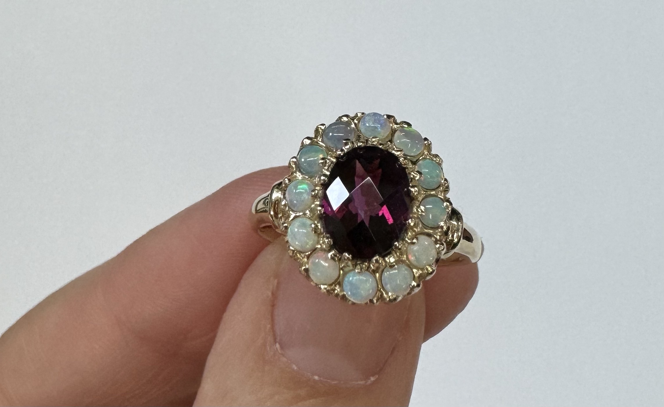 Antique 14k Yellow Gold Genuine Garnet & Diamond Cluster Ring - Image 29