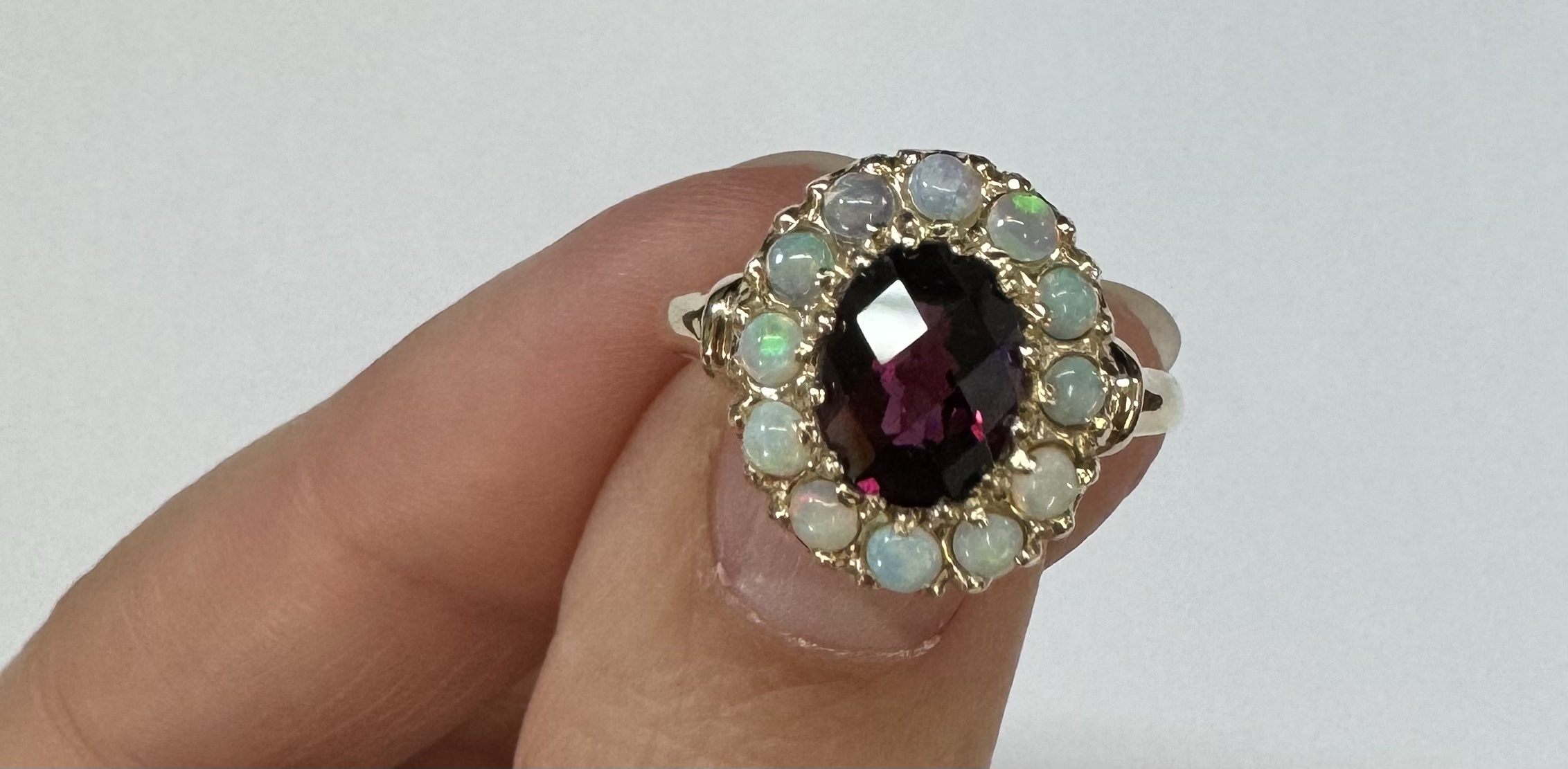 Antique 14k Yellow Gold Genuine Garnet & Diamond Cluster Ring - Image 30