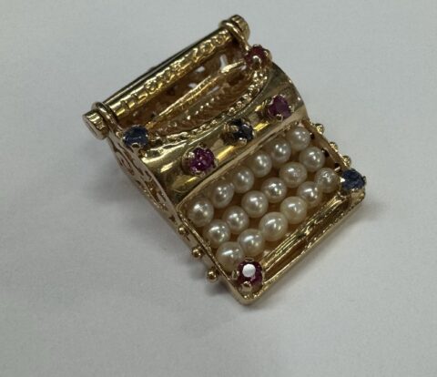Antique 14k Yellow Gold Typewriter Charm With Genuine Gemstones