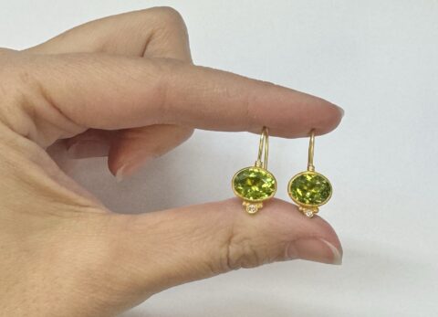 24k Yellow Gold Genuine 5.65 Cttw Peridot & Diamond Dangle Earrings