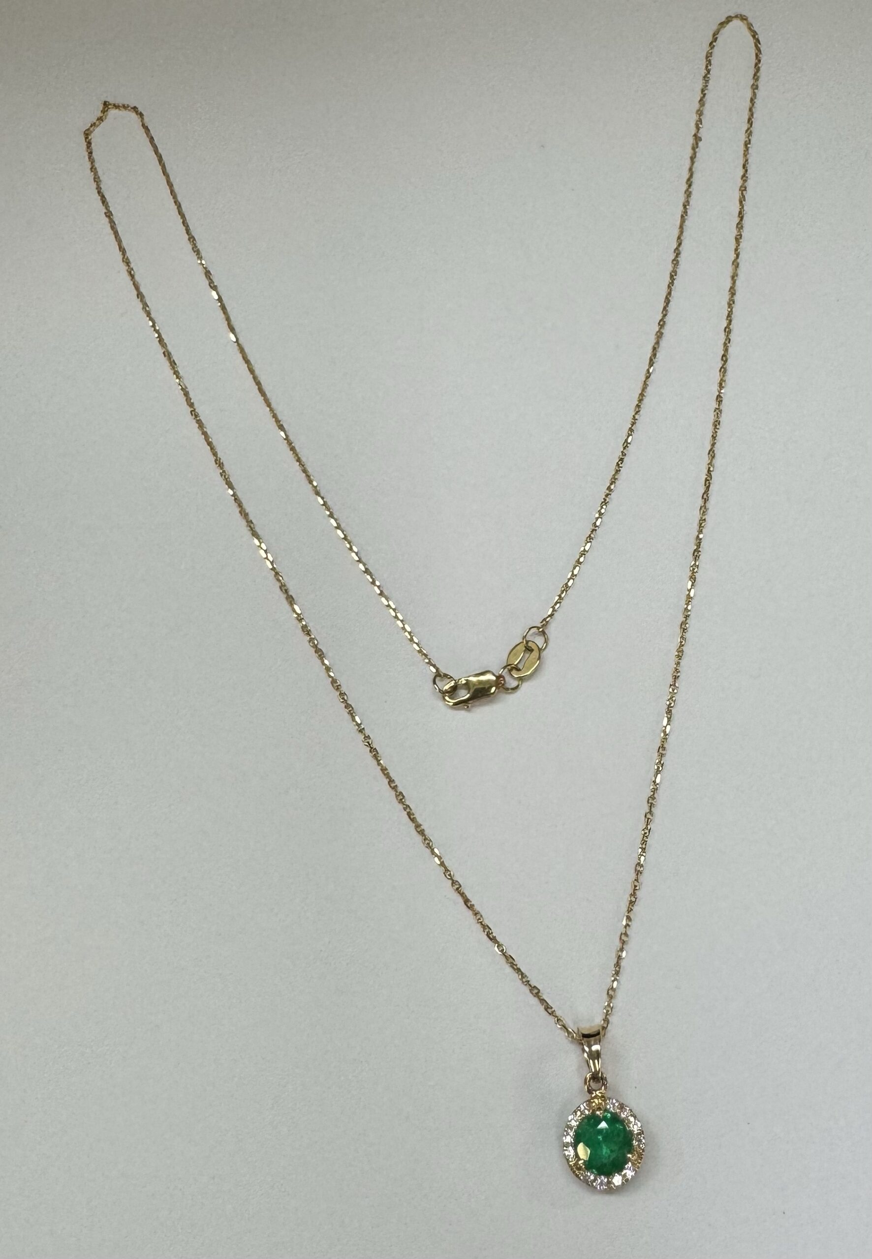 14k Yellow Gold Genuine .94 Cttw Emerald & .11 Cttw Round Brilliant Cut Diamond Halo Pendant - Image 4