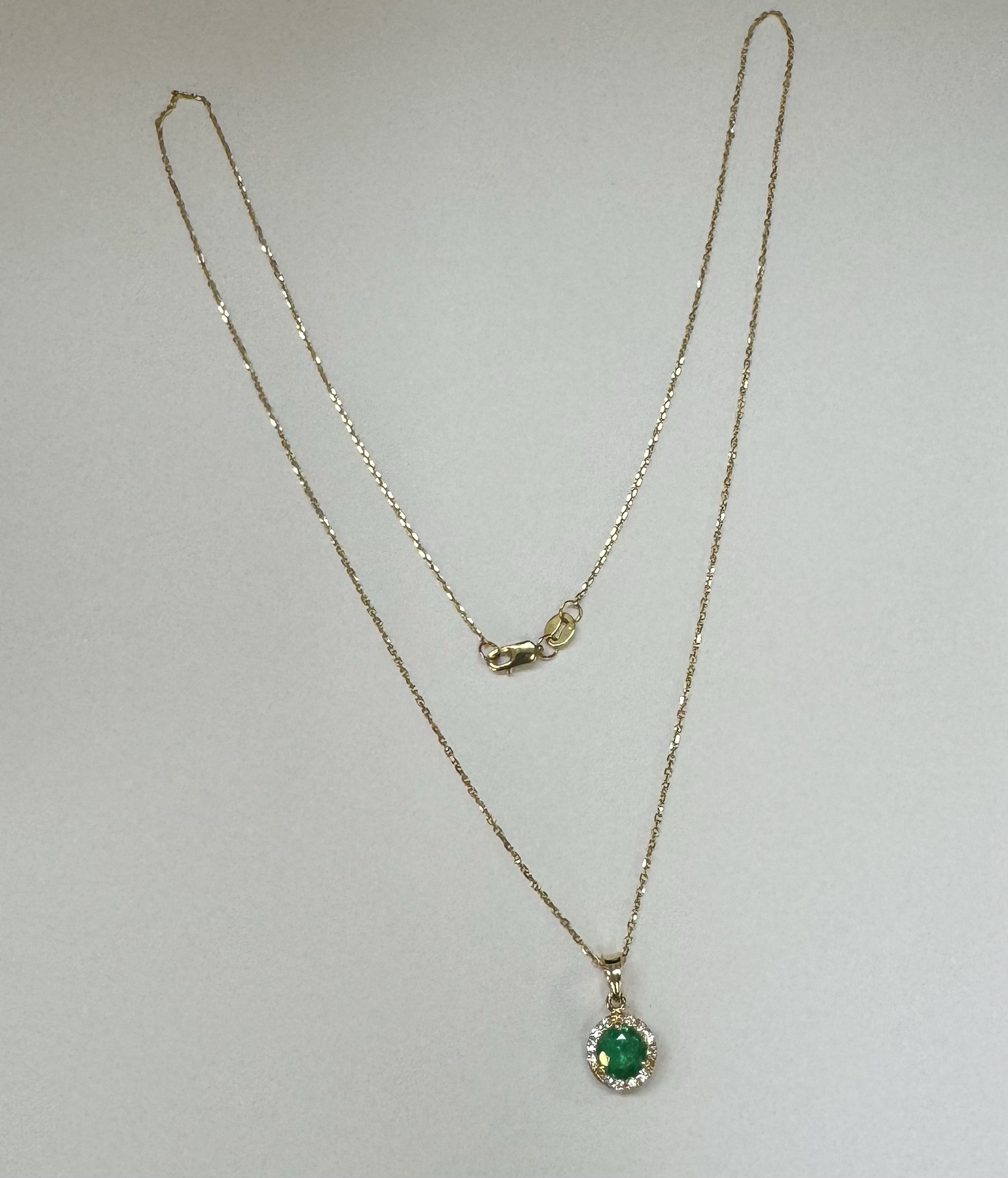 14k Yellow Gold Genuine .94 Cttw Emerald & .11 Cttw Round Brilliant Cut Diamond Halo Pendant - Image 3