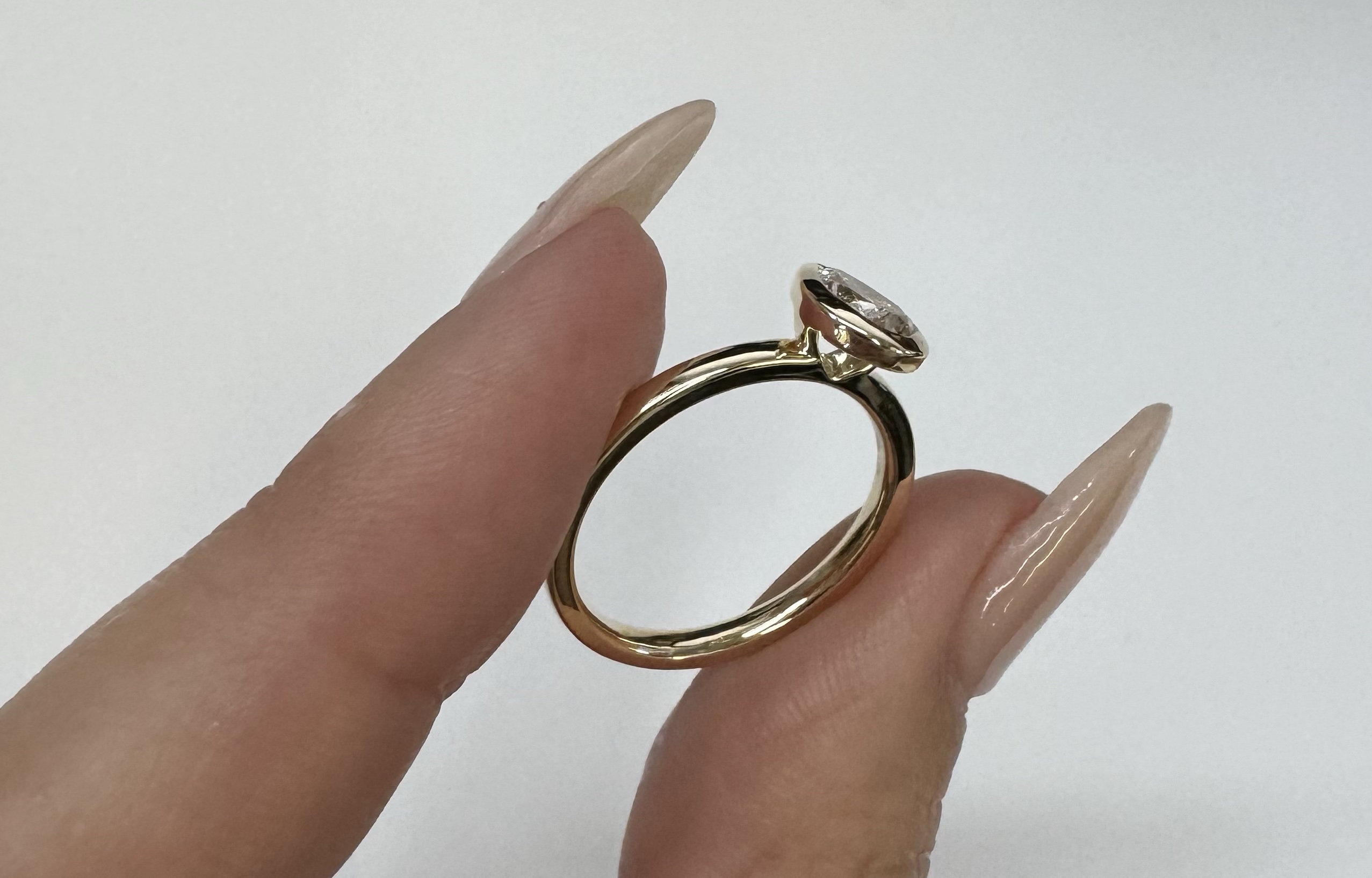 14k Yellow Gold Genuine Lab Grown .73 Cttw Pear Shaped Diamond Bezel Ring - Image 9