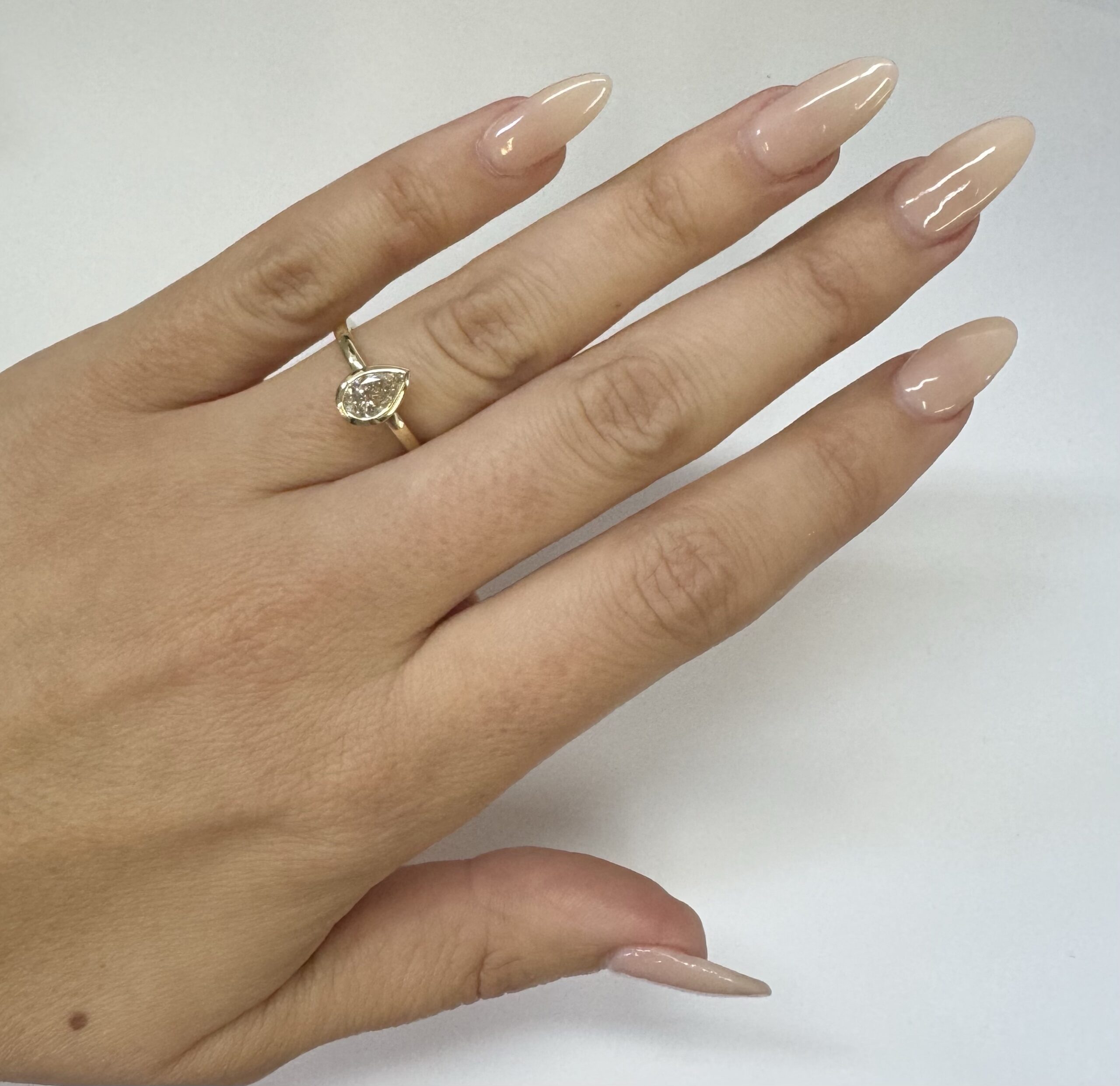 14k Yellow Gold Genuine Lab Grown .73 Cttw Pear Shaped Diamond Bezel Ring - Image 17