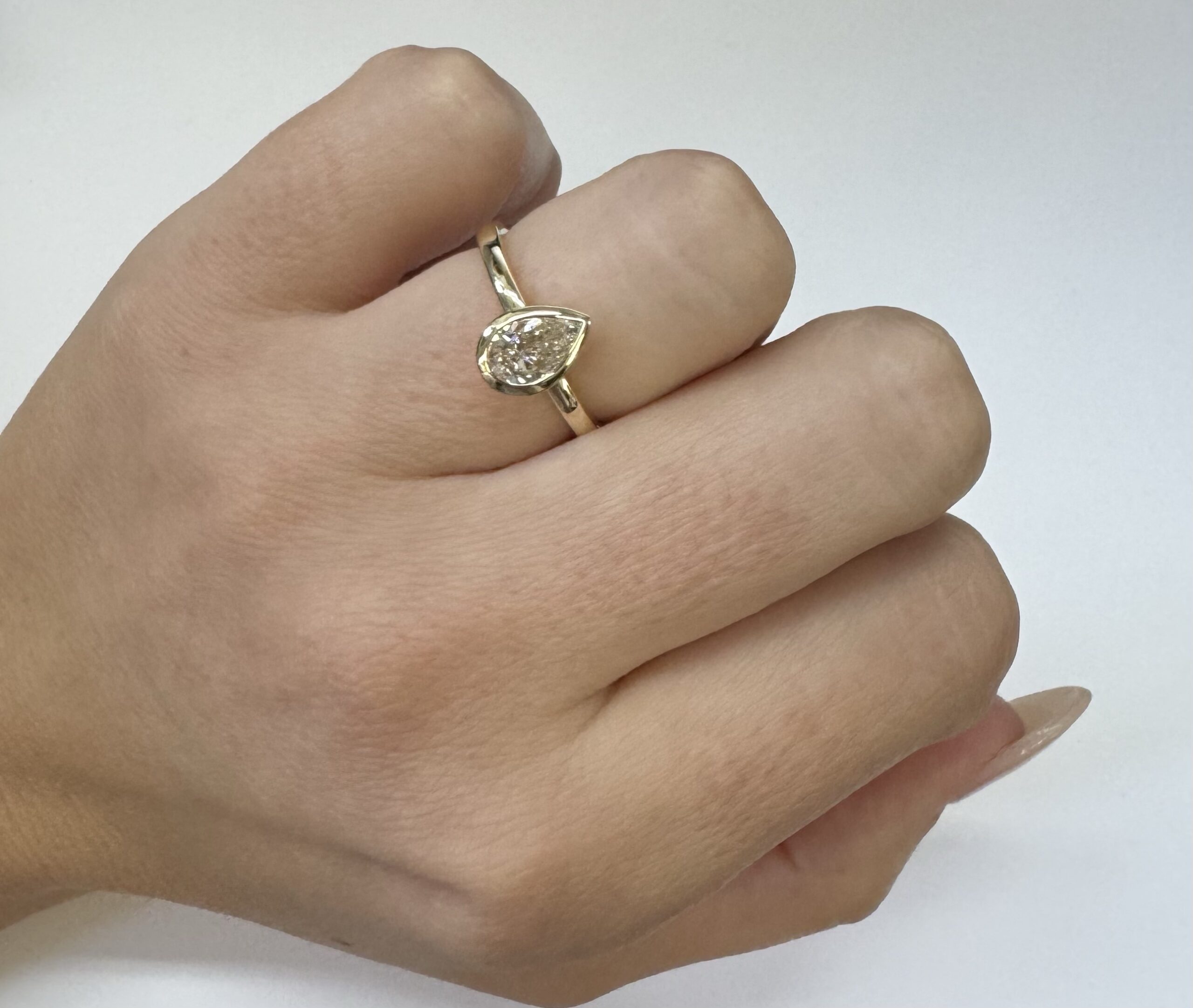 14k Yellow Gold Genuine Lab Grown .73 Cttw Pear Shaped Diamond Bezel Ring - Image 18