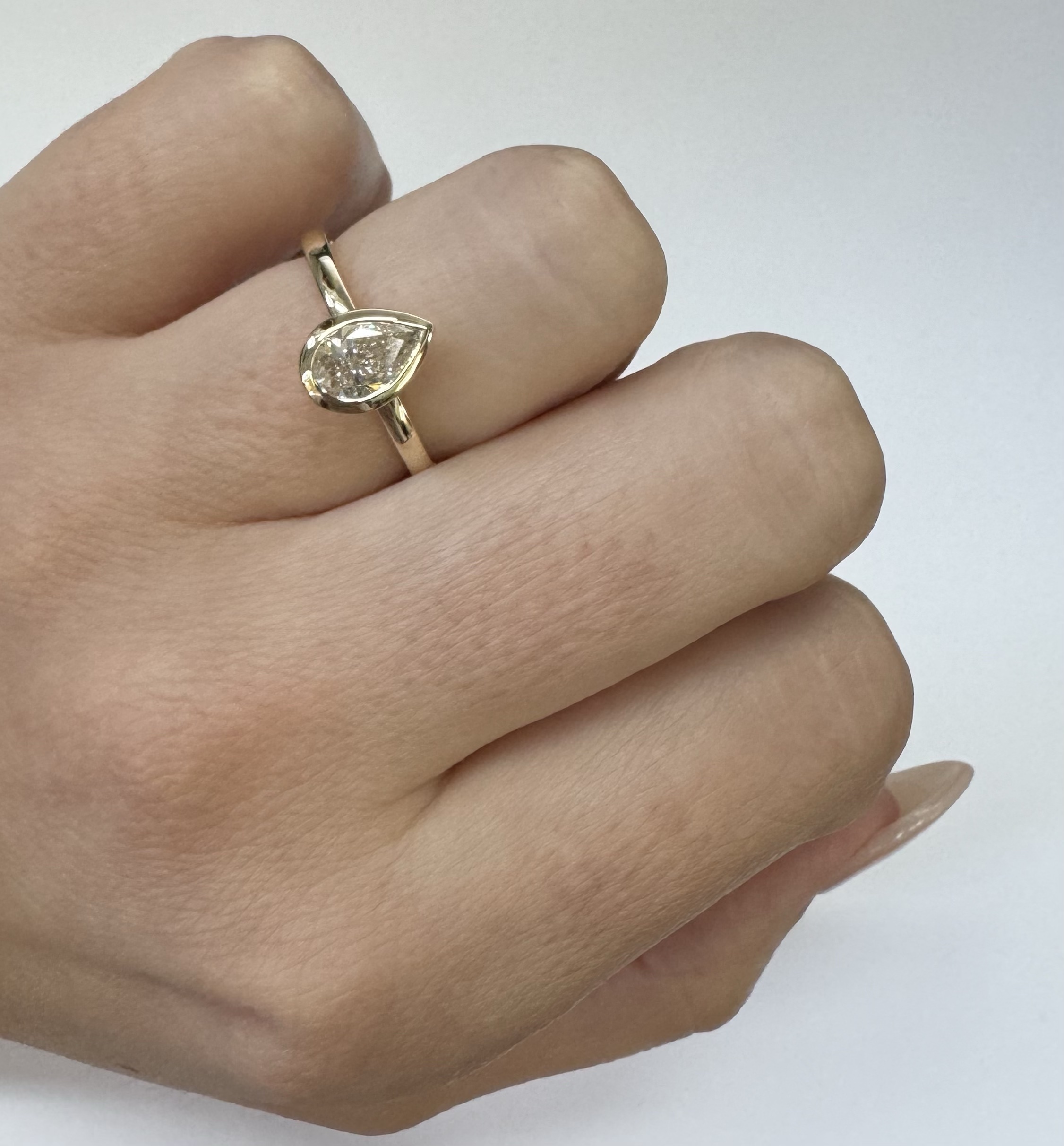 14k Yellow Gold Genuine Lab Grown .73 Cttw Pear Shaped Diamond Bezel Ring - Image 19