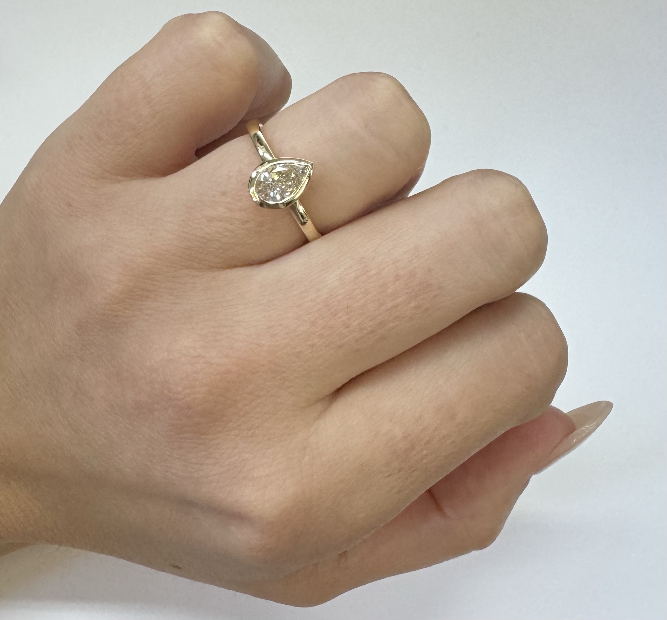 14k Yellow Gold Genuine Lab Grown .73 Cttw Pear Shaped Diamond Bezel Ring - Image 23