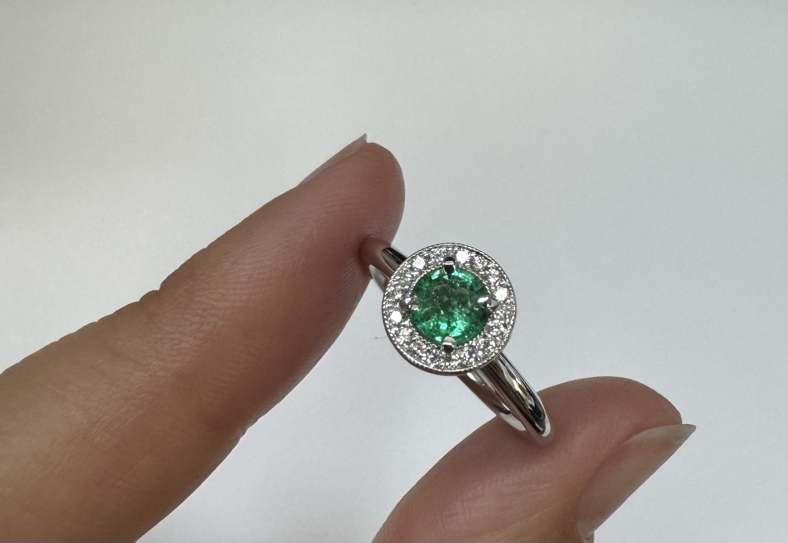 14k White Gold Genuine .55 Cttw Emerald & Diamond Halo Ring - Image 2