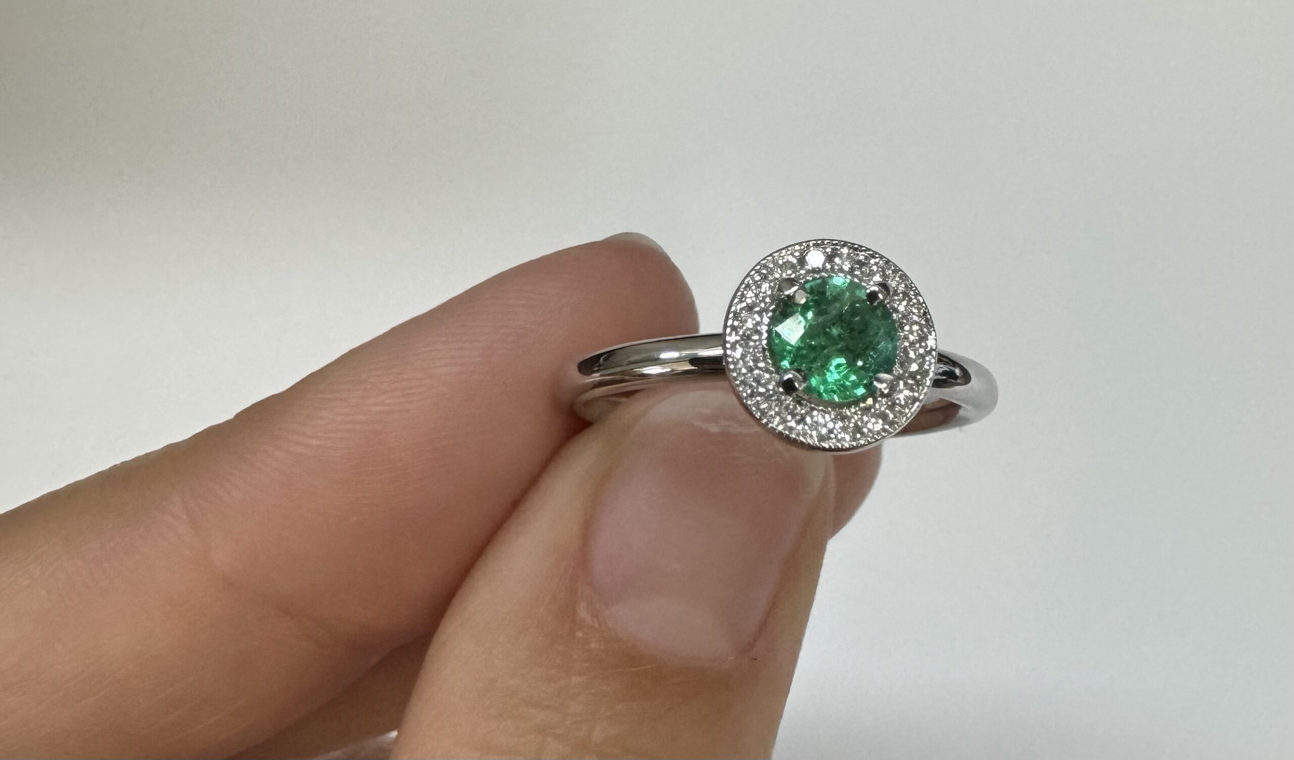 14k White Gold Genuine .55 Cttw Emerald & Diamond Halo Ring - Image 6