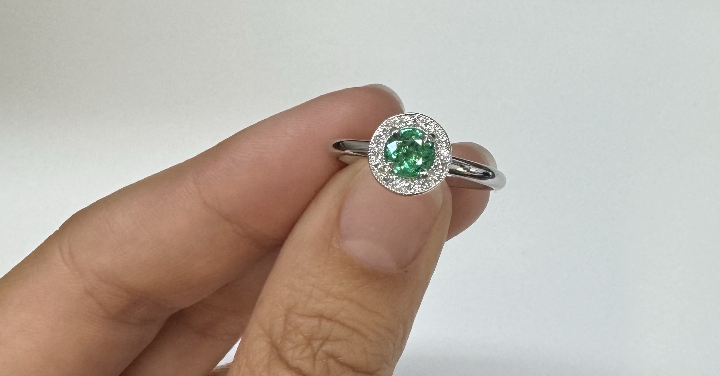 14k White Gold Genuine .55 Cttw Emerald & Diamond Halo Ring - Image 9