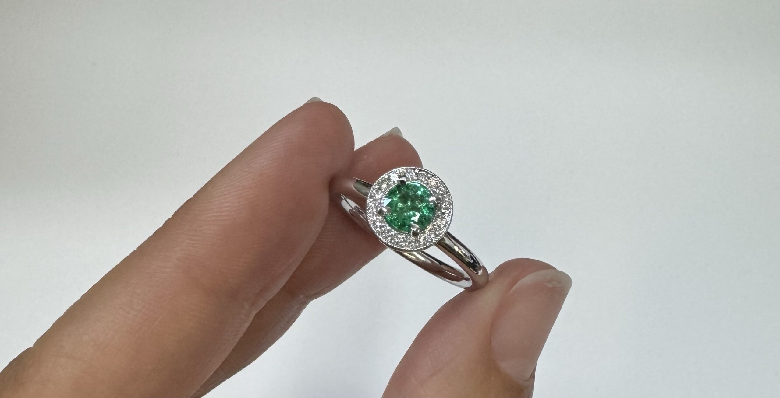 14k White Gold Genuine .55 Cttw Emerald & Diamond Halo Ring - Image 10