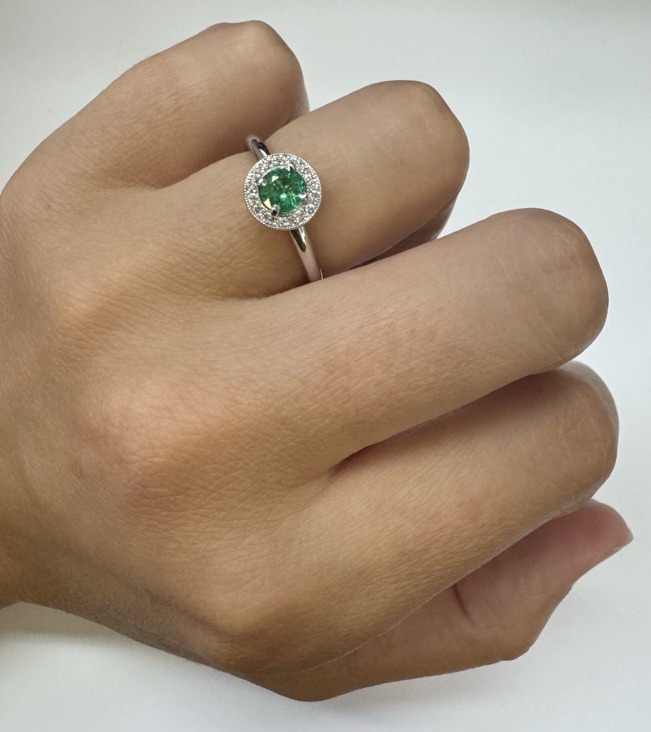 14k White Gold Genuine .55 Cttw Emerald & Diamond Halo Ring - Image 14