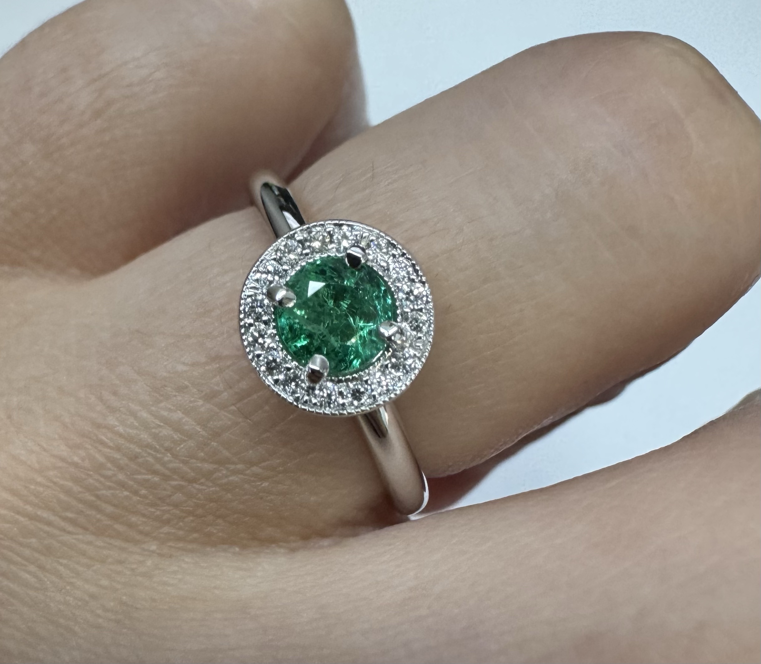 14k White Gold Genuine .55 Cttw Emerald & Diamond Halo Ring - Image 15