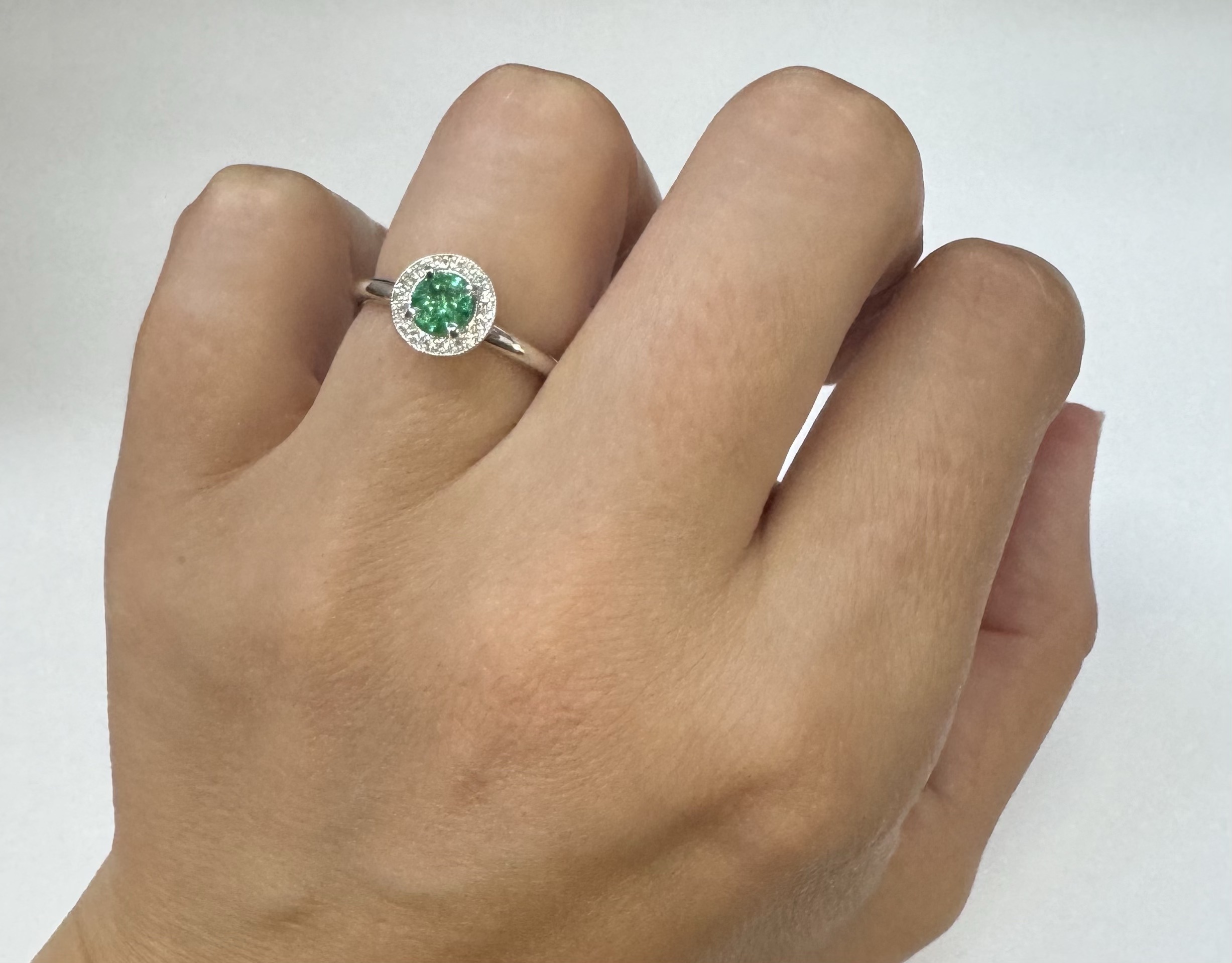 14k White Gold Genuine .55 Cttw Emerald & Diamond Halo Ring - Image 19