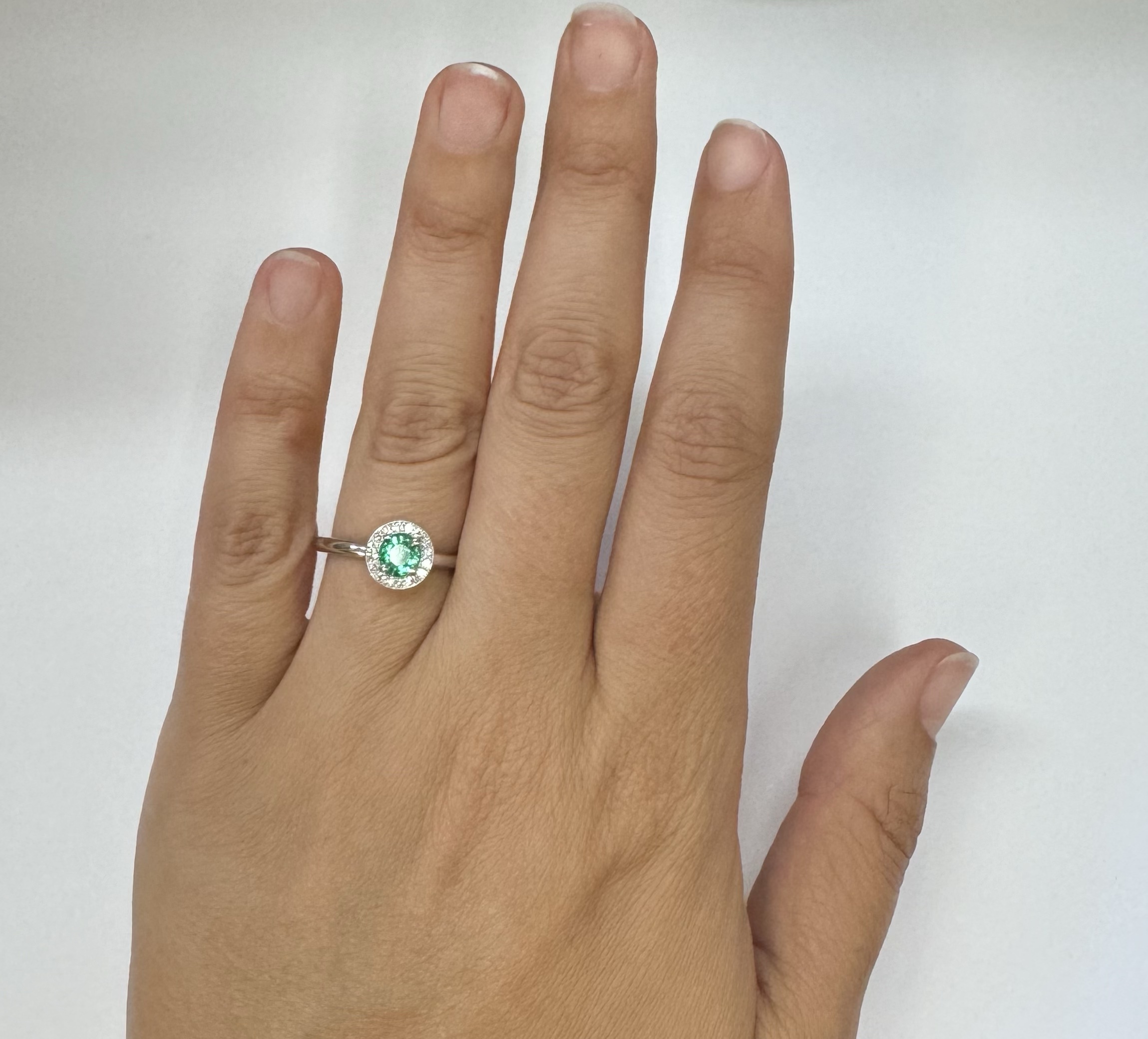 14k White Gold Genuine .55 Cttw Emerald & Diamond Halo Ring - Image 22