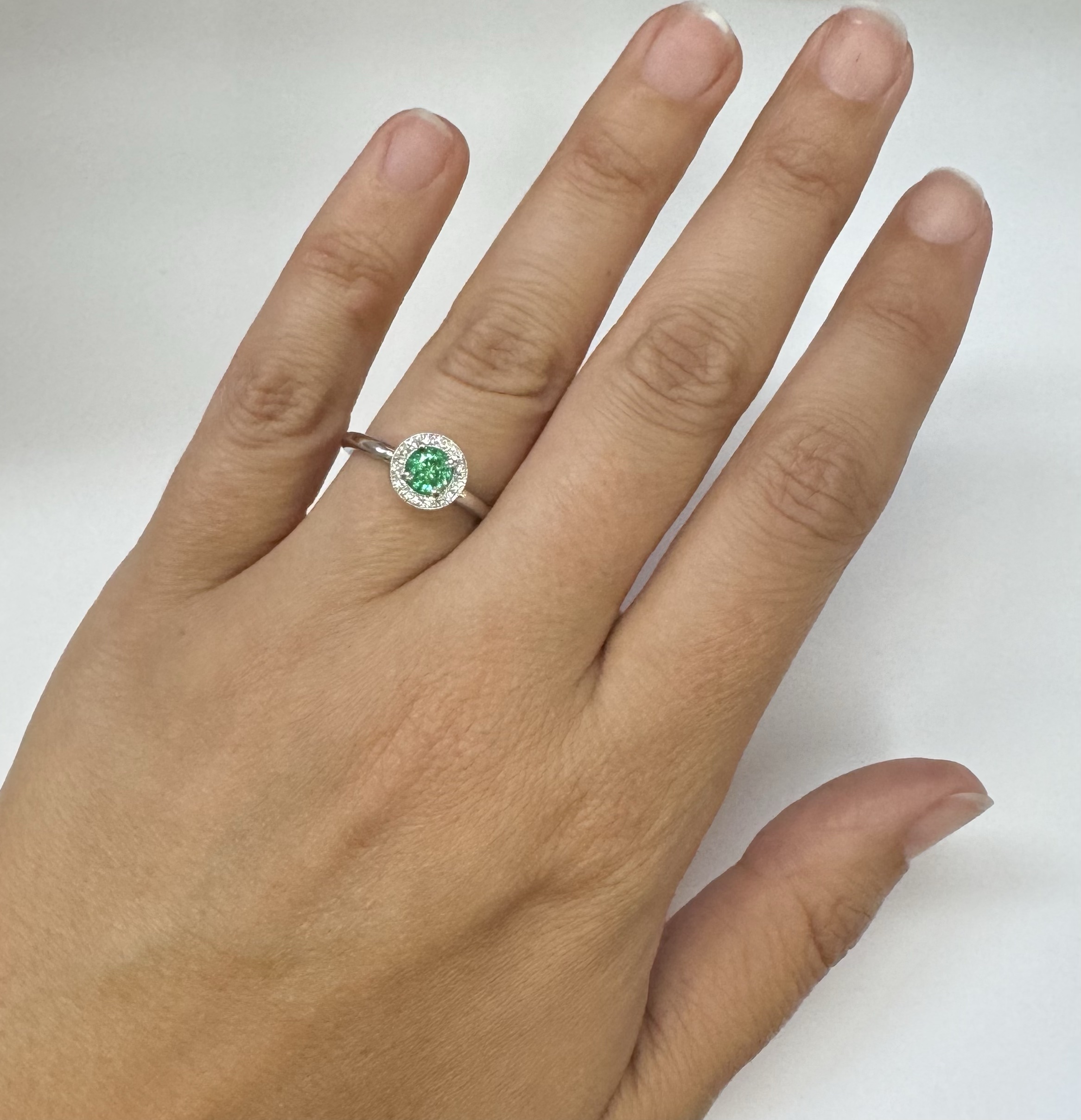 14k White Gold Genuine .55 Cttw Emerald & Diamond Halo Ring - Image 24