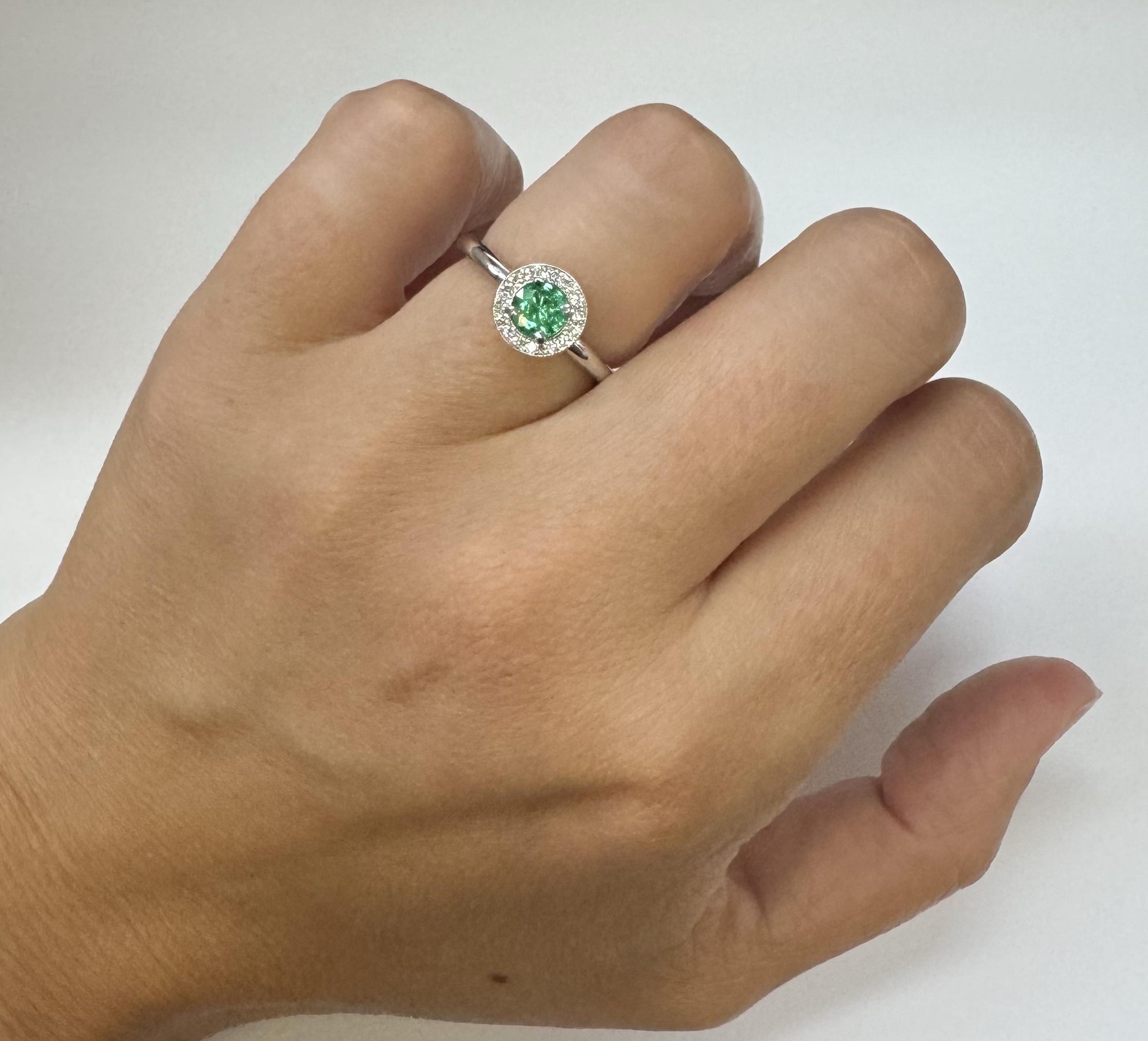 14k White Gold Genuine .55 Cttw Emerald & Diamond Halo Ring - Image 26