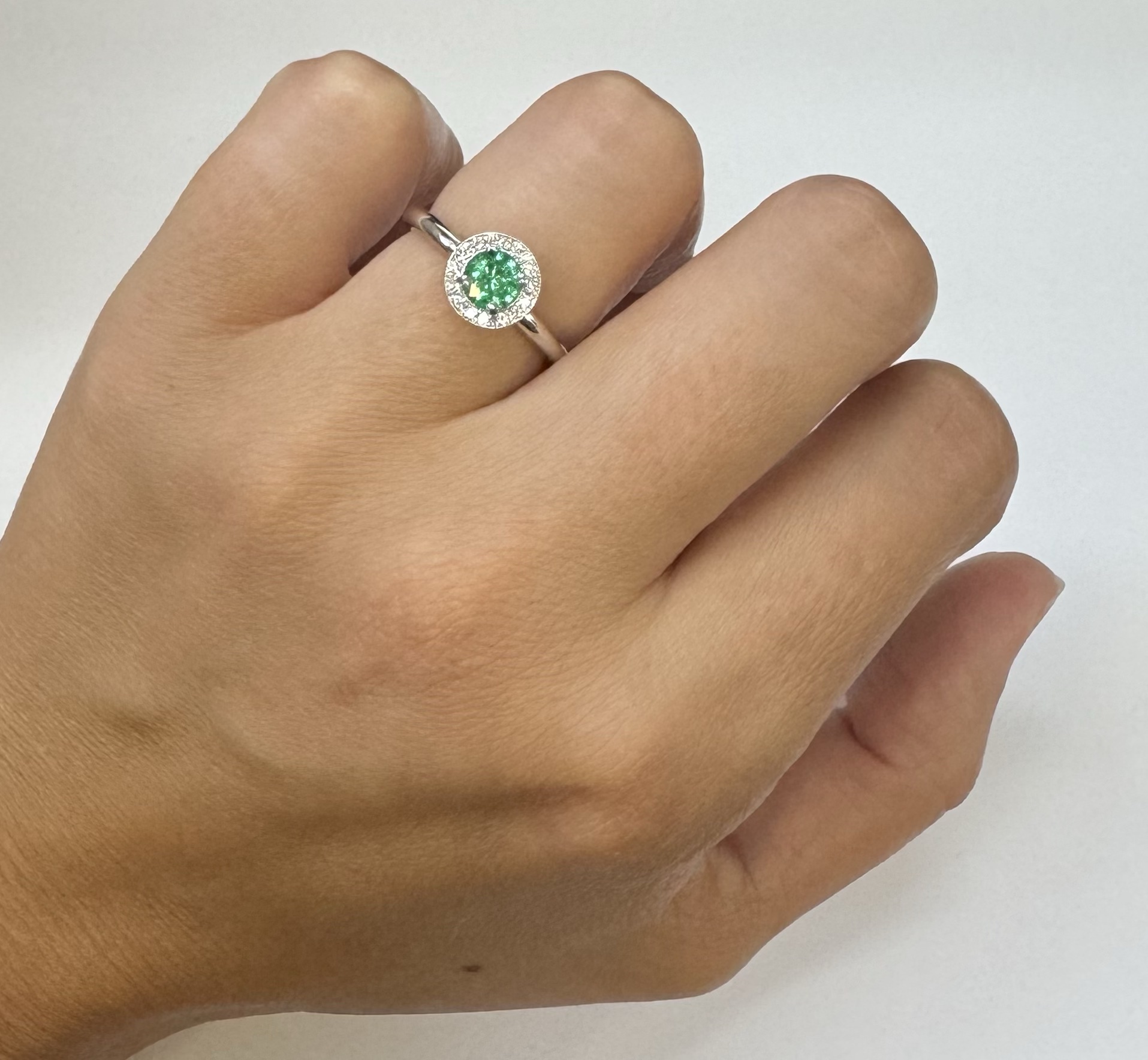 14k White Gold Genuine .55 Cttw Emerald & Diamond Halo Ring - Image 29