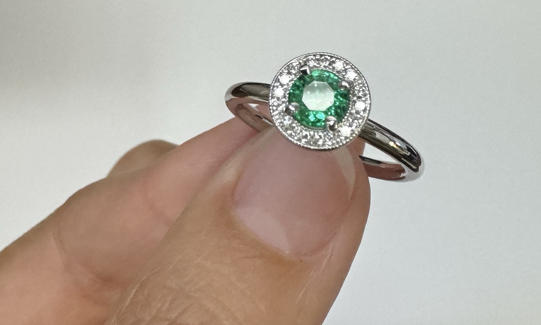 14k White Gold Genuine .55 Cttw Emerald & Diamond Halo Ring - Image 32