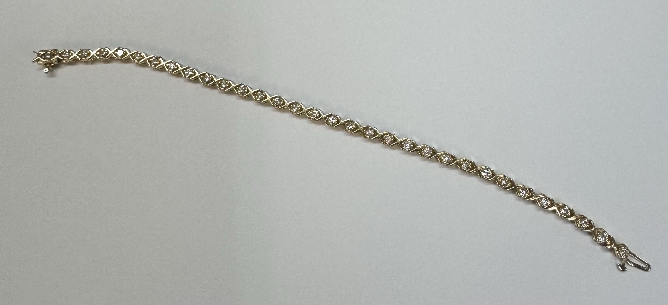 14k Yellow Gold Genuine 2.00 Cttw Round Brilliant Cut Diamond “X” Link Bracelet - Image 6