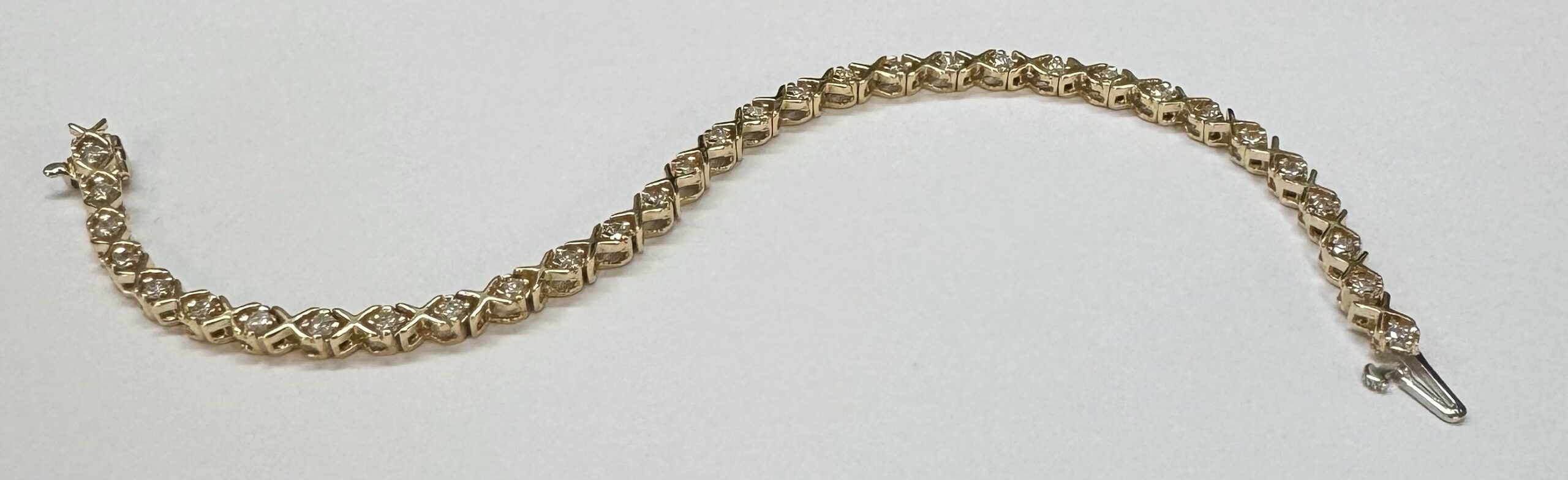 14k Yellow Gold Genuine 2.00 Cttw Round Brilliant Cut Diamond “X” Link Bracelet - Image 4