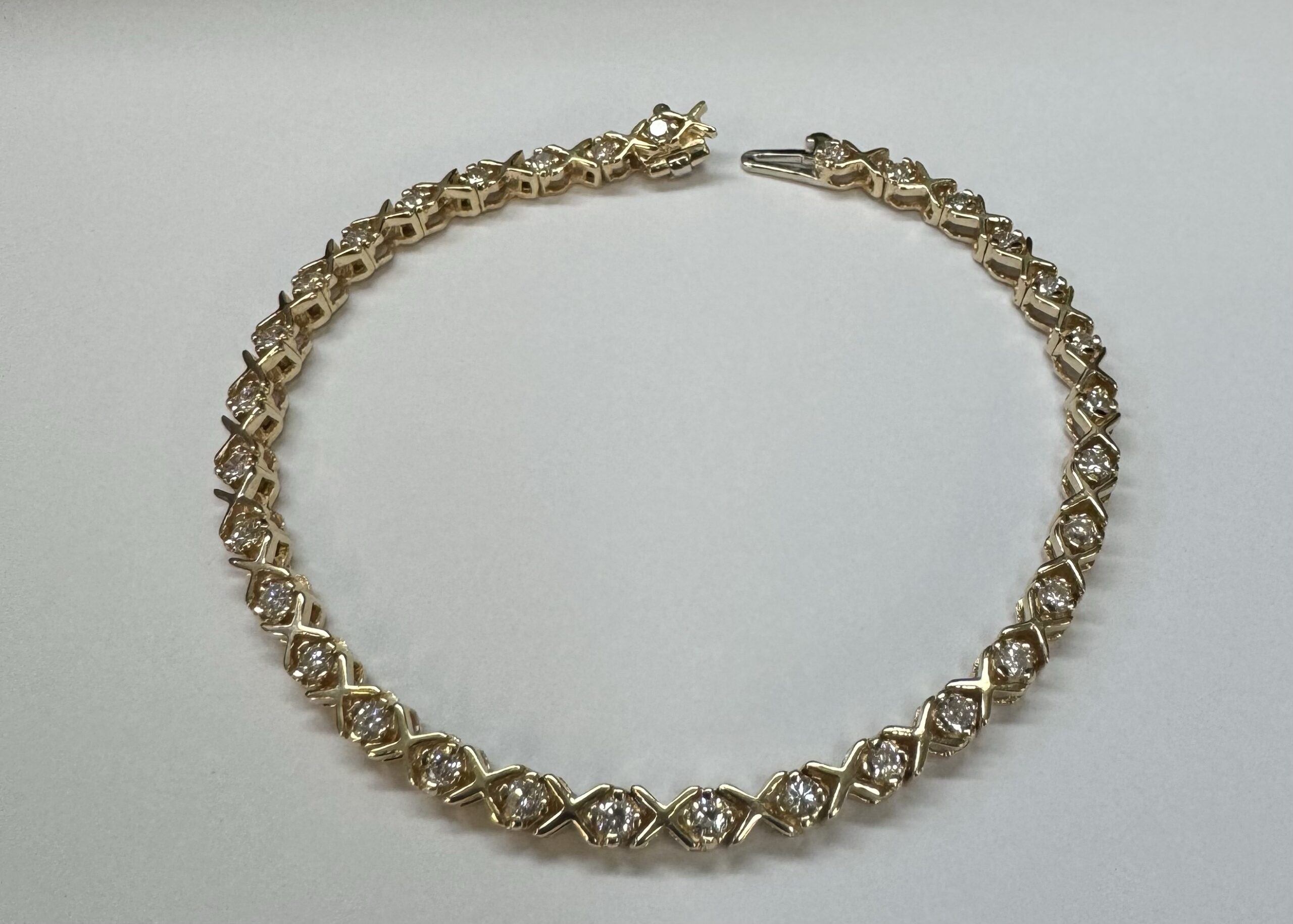 14k Yellow Gold Genuine 2.00 Cttw Round Brilliant Cut Diamond “X” Link Bracelet - Image 15