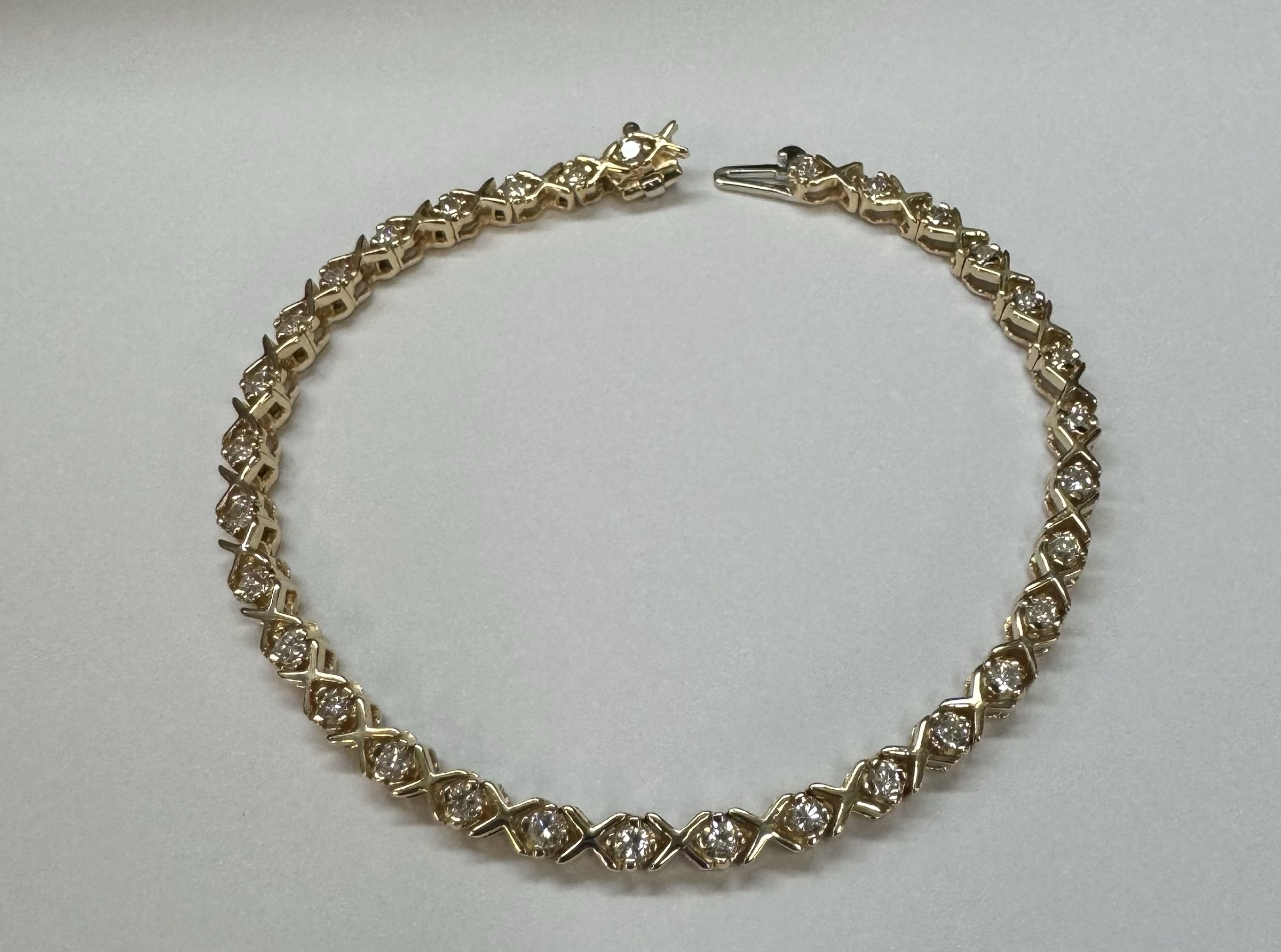 14k Yellow Gold Genuine 2.00 Cttw Round Brilliant Cut Diamond “X” Link Bracelet - Image 19