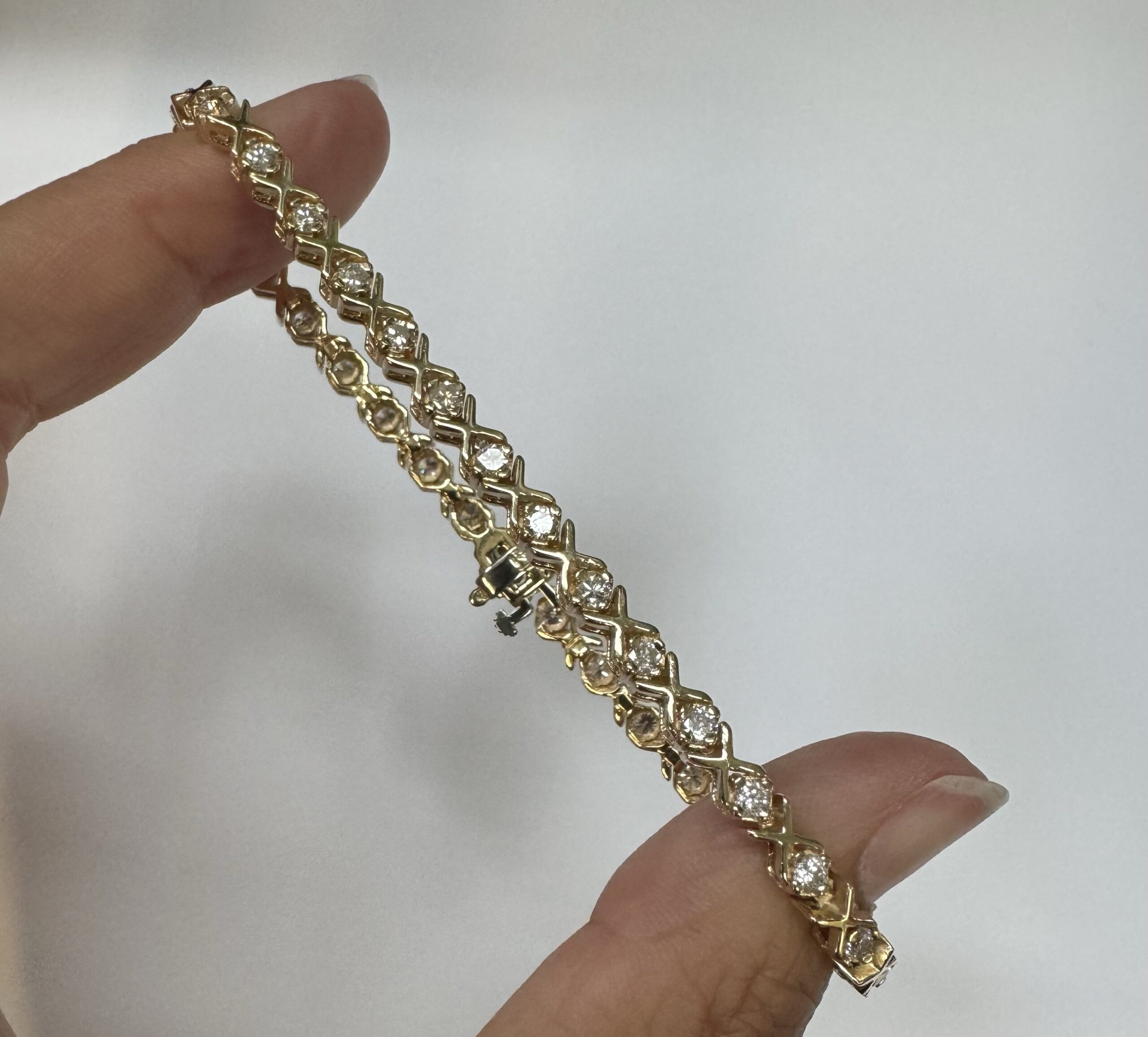 14k Yellow Gold Genuine 2.00 Cttw Round Brilliant Cut Diamond “X” Link Bracelet - Image 21