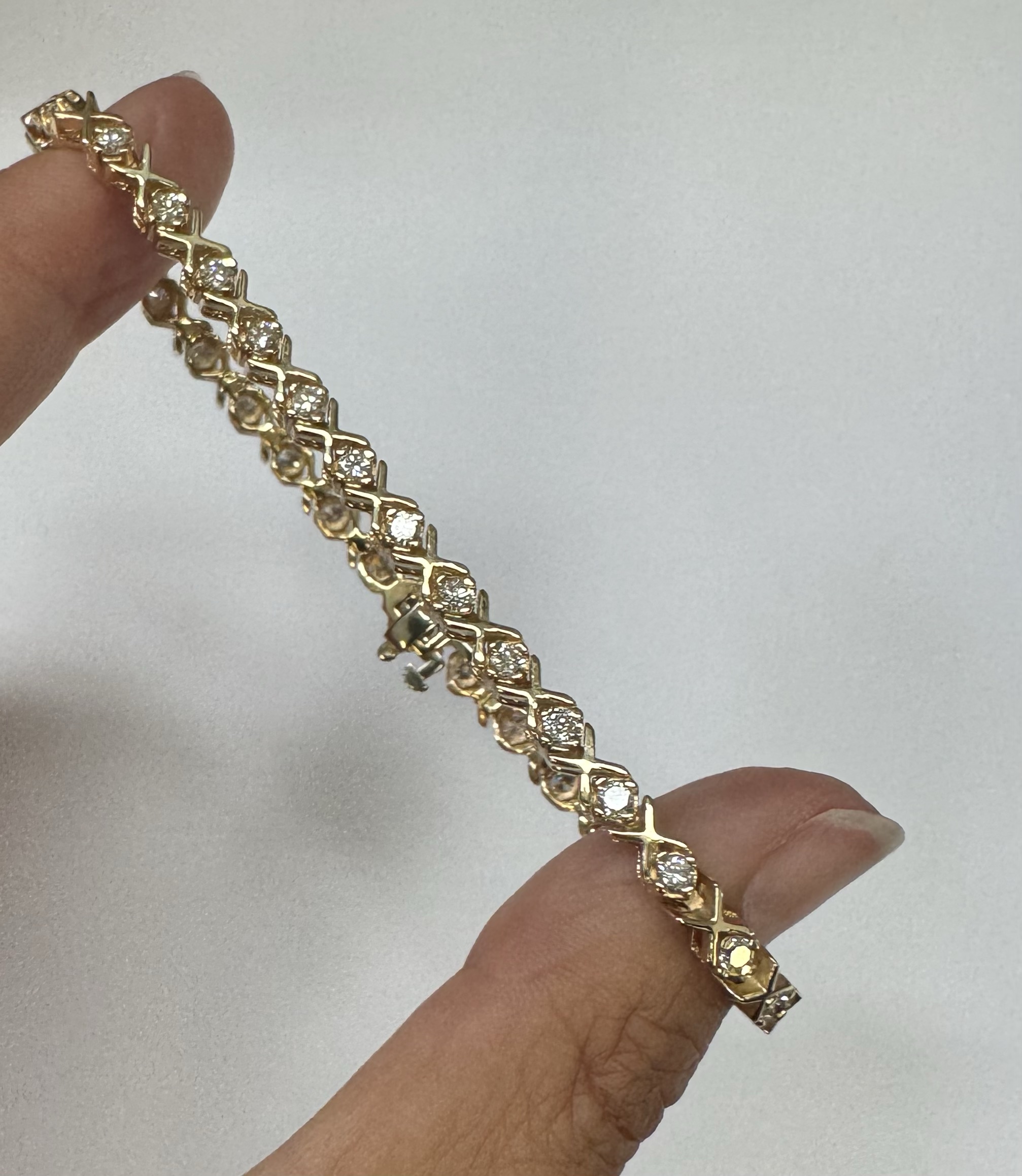 14k Yellow Gold Genuine 2.00 Cttw Round Brilliant Cut Diamond “X” Link Bracelet - Image 23