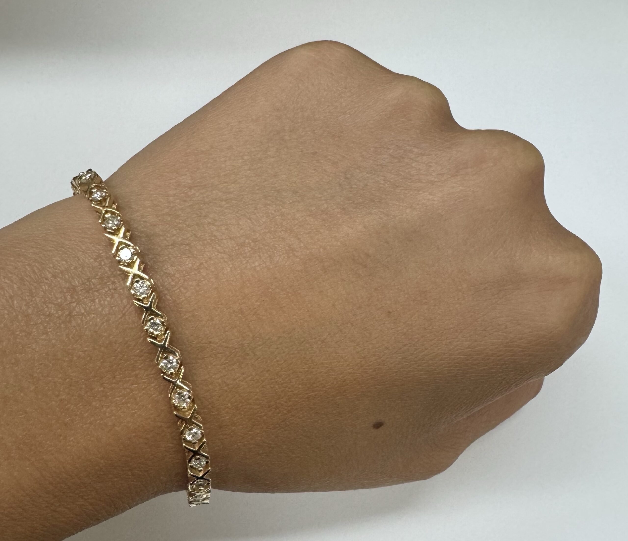 14k Yellow Gold Genuine 2.00 Cttw Round Brilliant Cut Diamond “X” Link Bracelet - Image 30