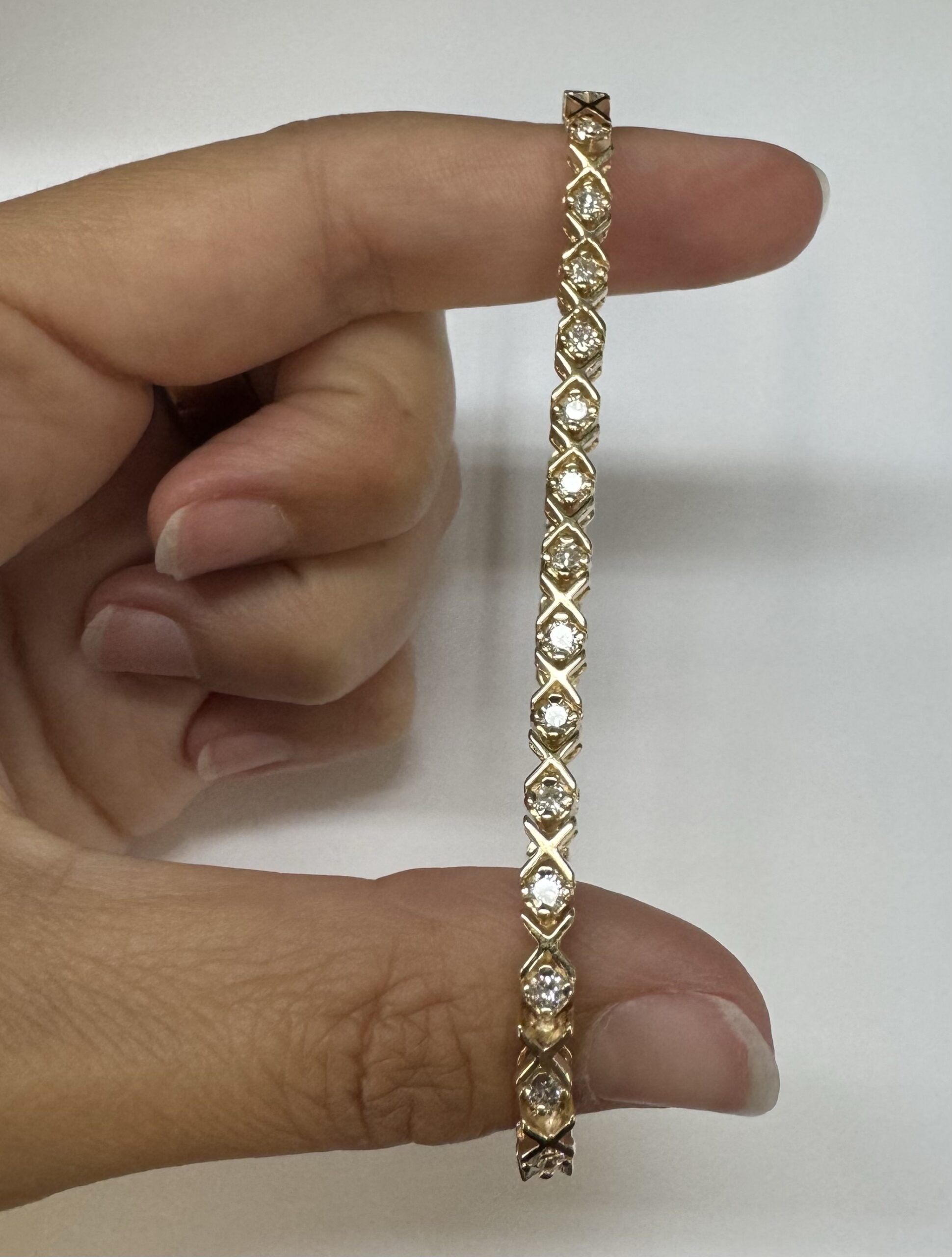 14k Yellow Gold Genuine 2.00 Cttw Round Brilliant Cut Diamond “X” Link Bracelet - Image 33
