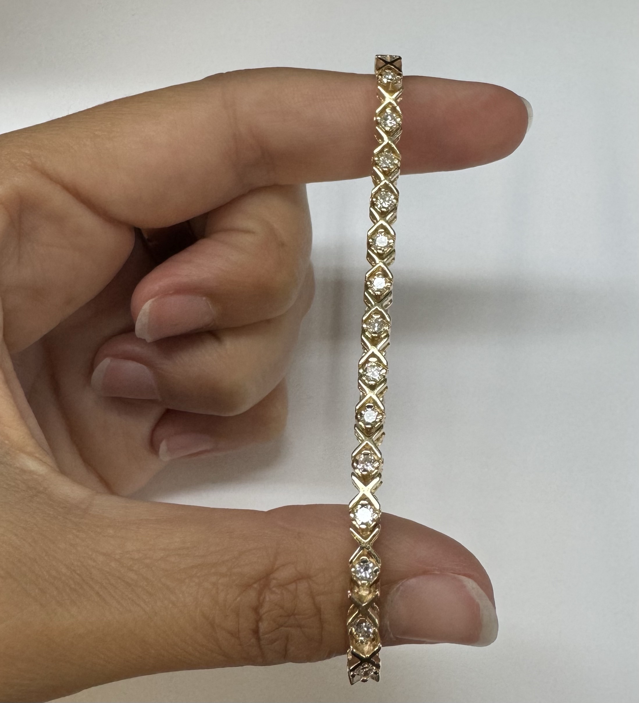 14k Yellow Gold Genuine 2.00 Cttw Round Brilliant Cut Diamond “X” Link Bracelet - Image 34