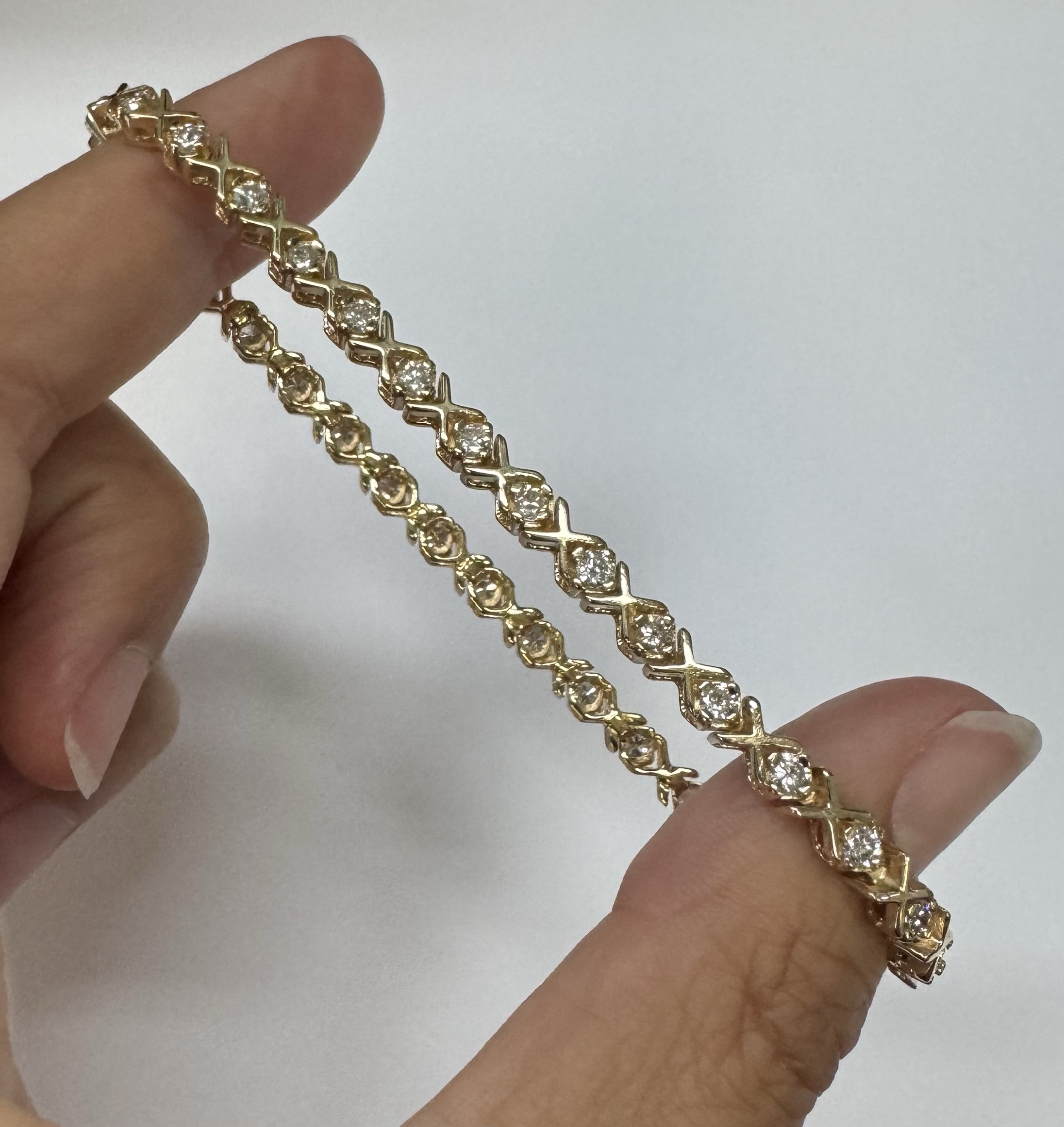 14k Yellow Gold Genuine 2.00 Cttw Round Brilliant Cut Diamond “X” Link Bracelet - Image 37