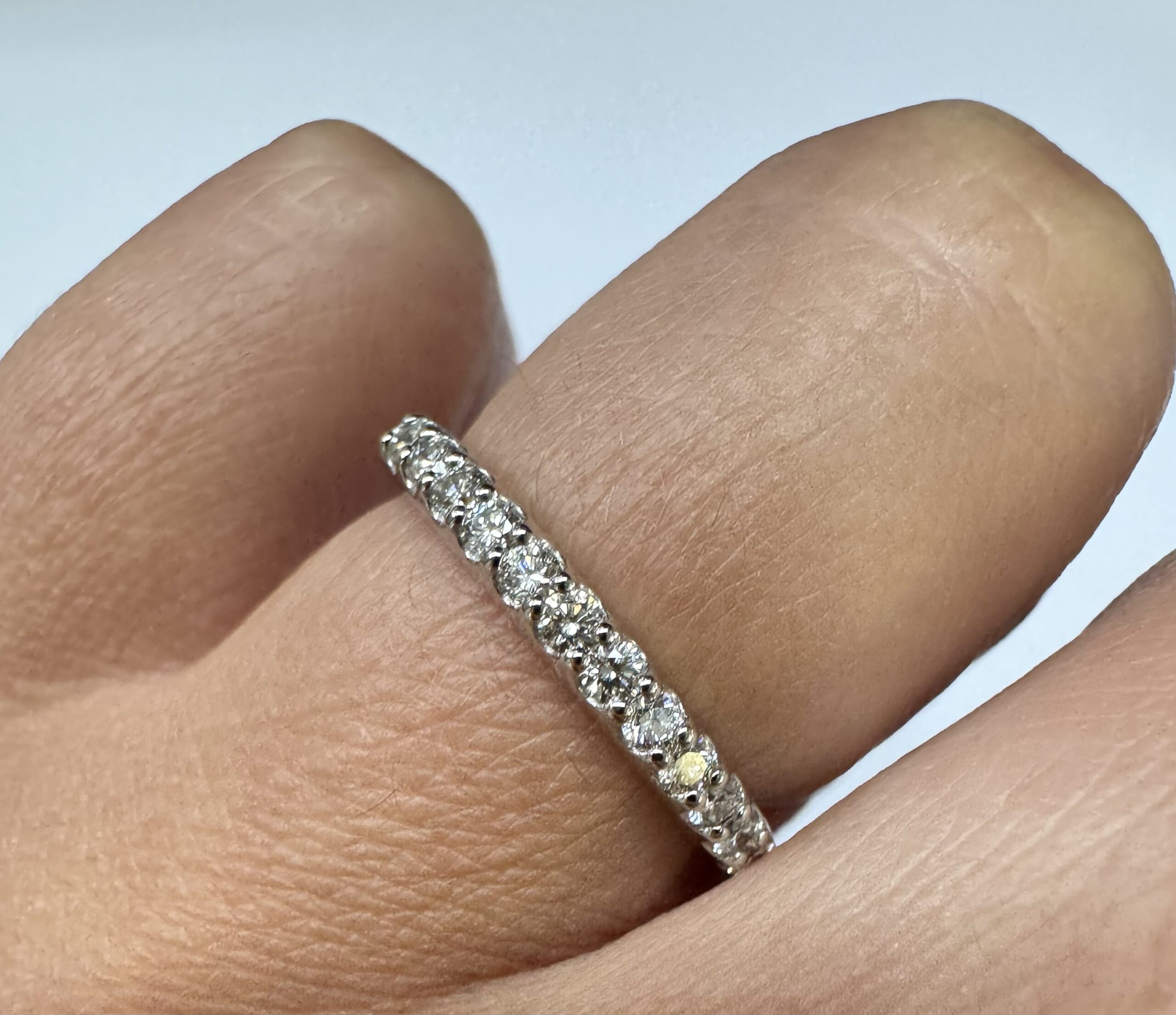 14k White Gold 13 Stone Genuine .34 Cttw Round Brilliant Cut Diamond Shared Prong Band - Image 20
