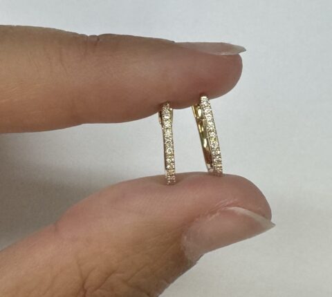 14k Yellow Gold Delicate Diamond Huggy Hoop Earrings