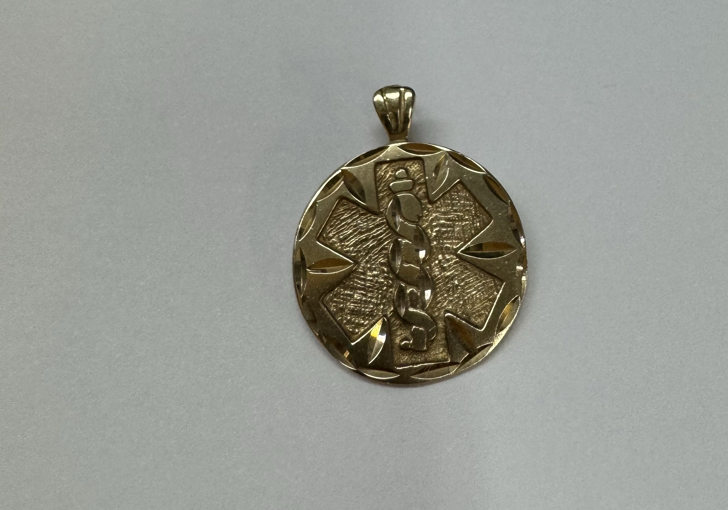 14k Yellow Gold Medic Alert Caduceus Pendant - Image 2