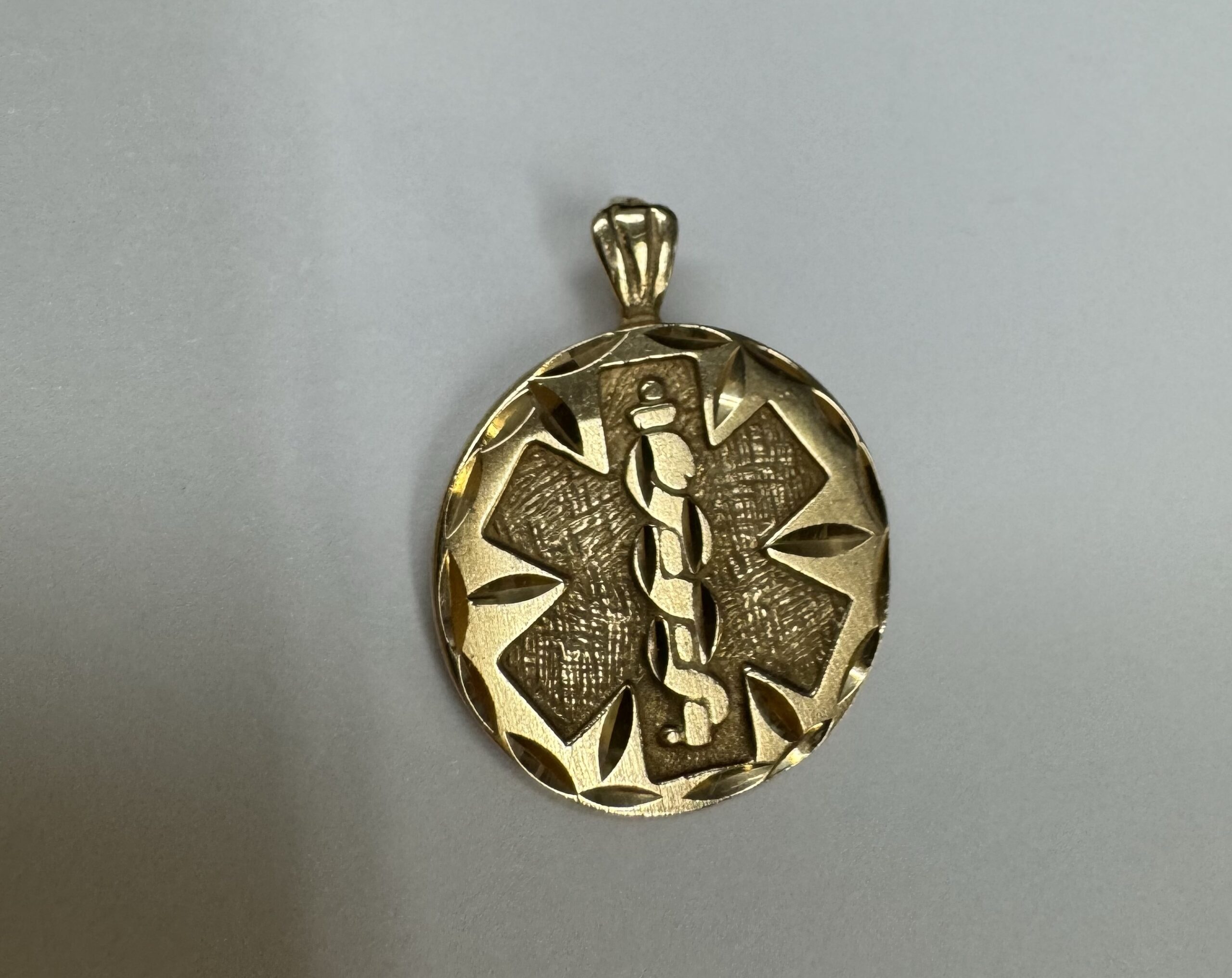 14k Yellow Gold Medic Alert Caduceus Pendant - Image 3