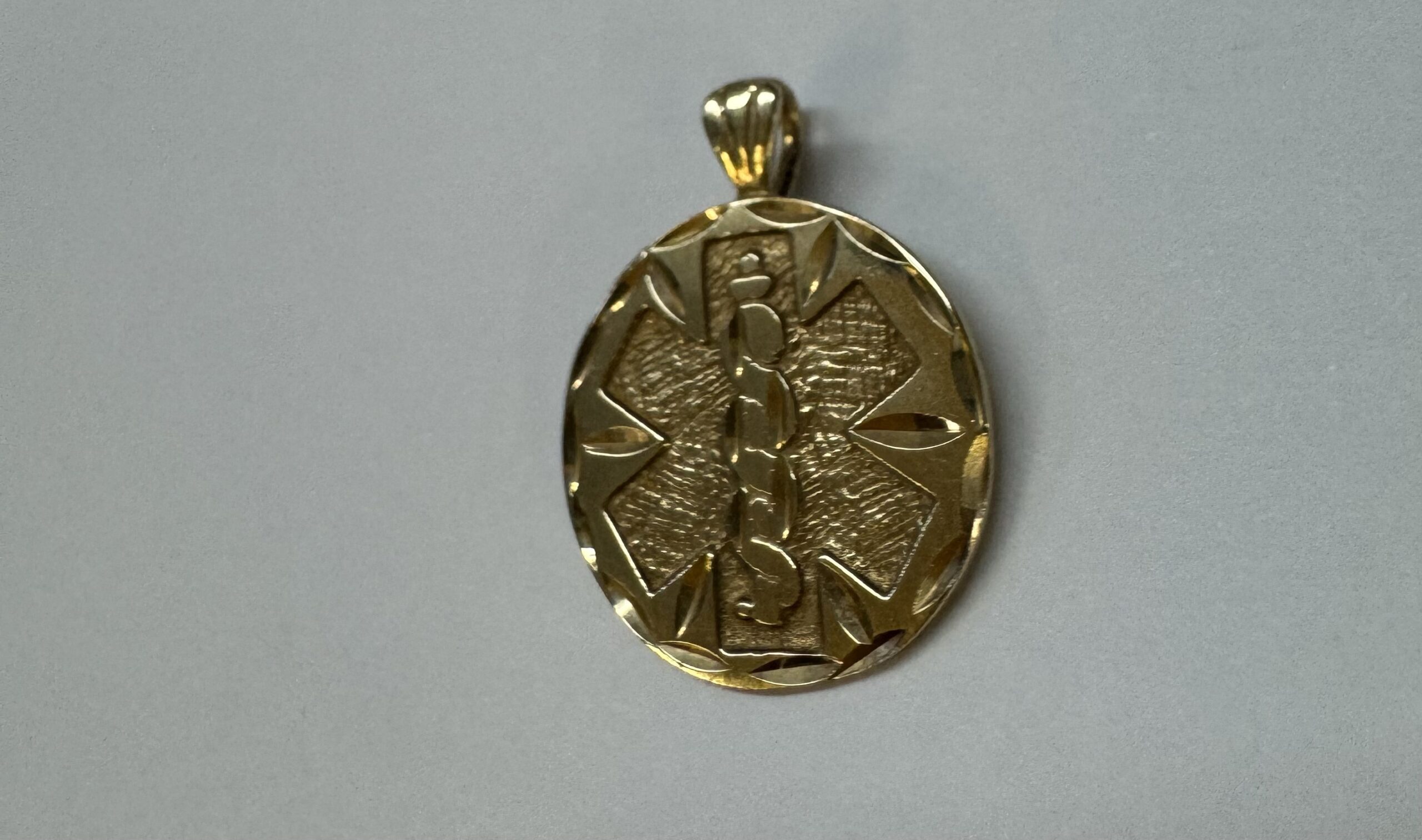 14k Yellow Gold Medic Alert Caduceus Pendant - Image 4