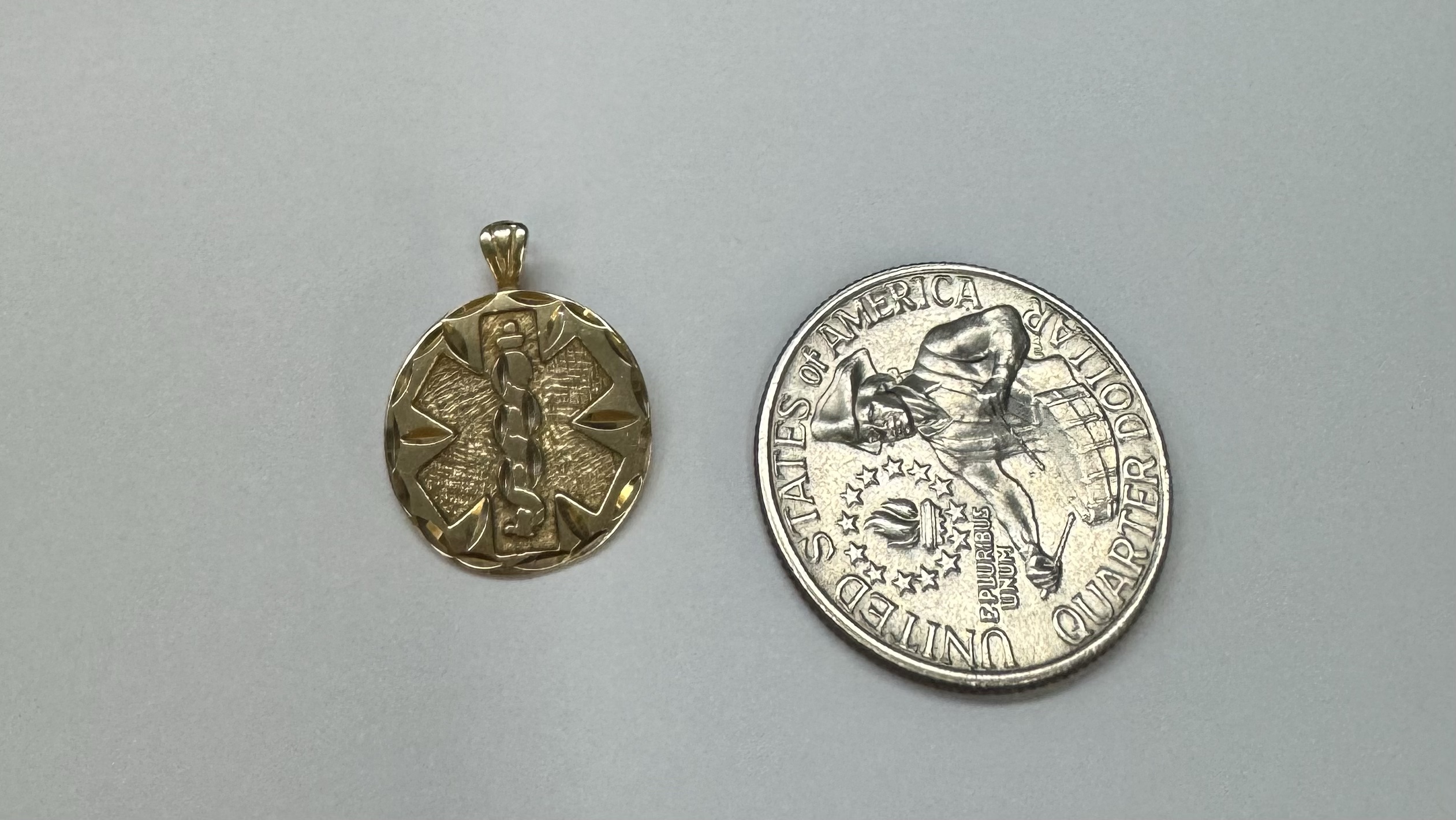 14k Yellow Gold Medic Alert Caduceus Pendant - Image 8