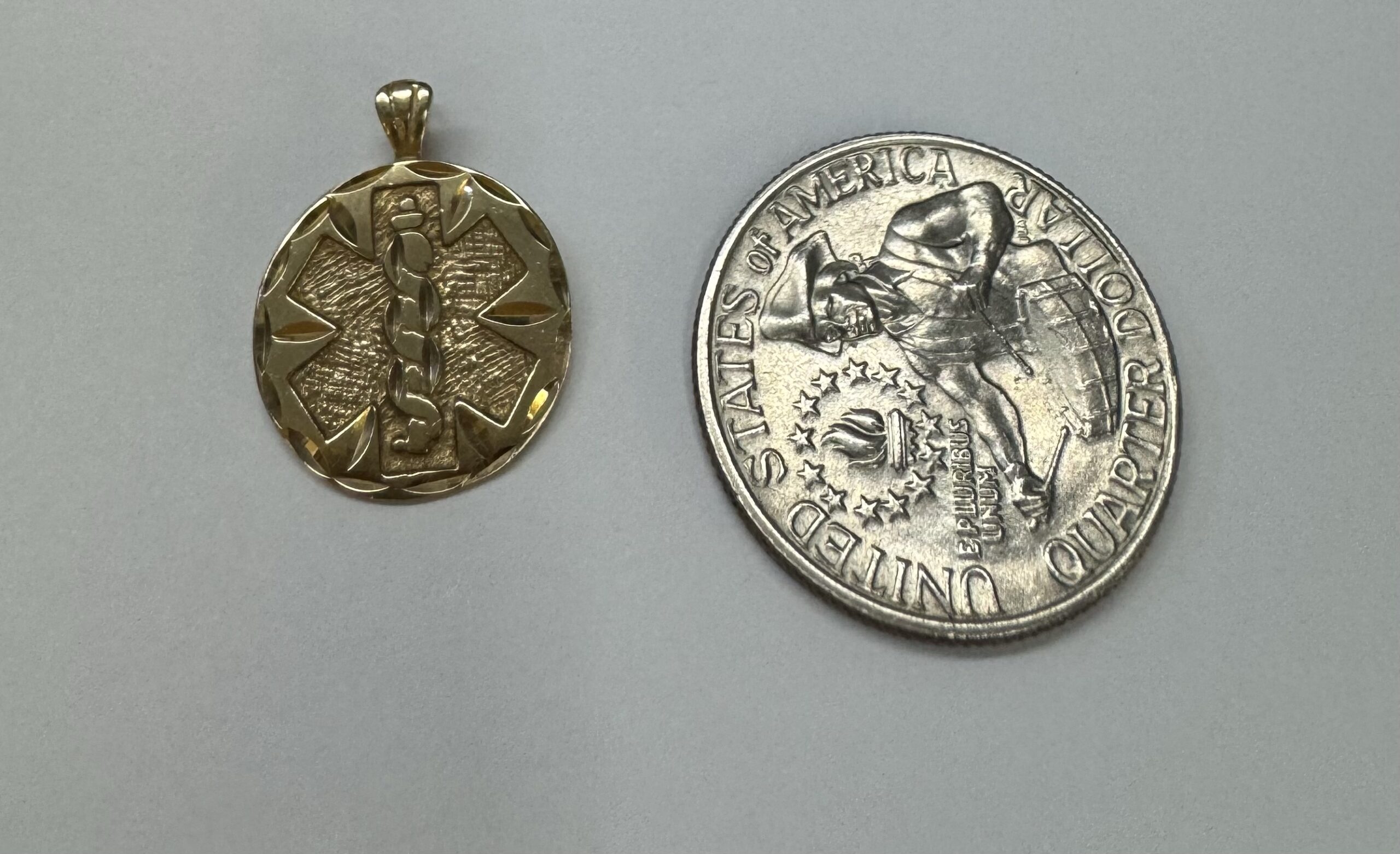 14k Yellow Gold Medic Alert Caduceus Pendant - Image 9